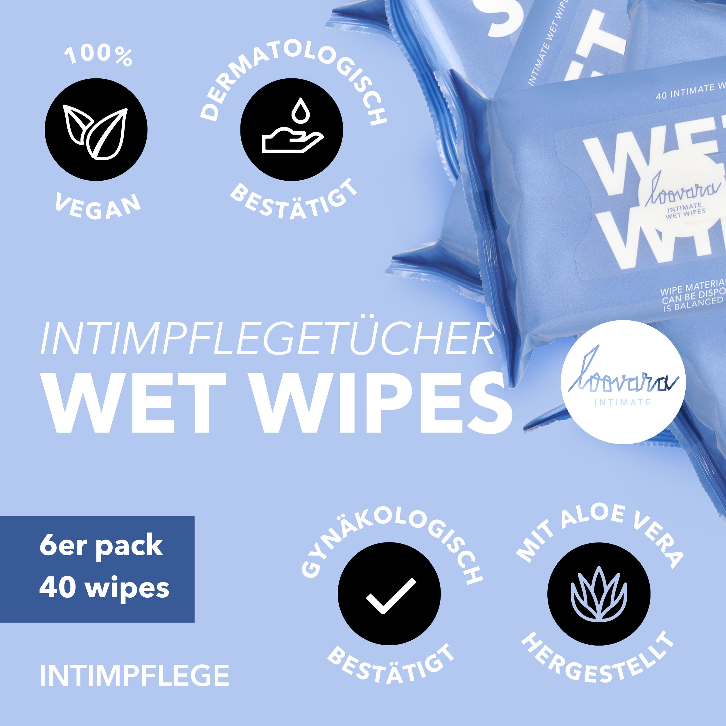 Loovara Intimpflege Tücher - WET WIPES - für Frauen 6er Pack, Intim-Feuchttücher
