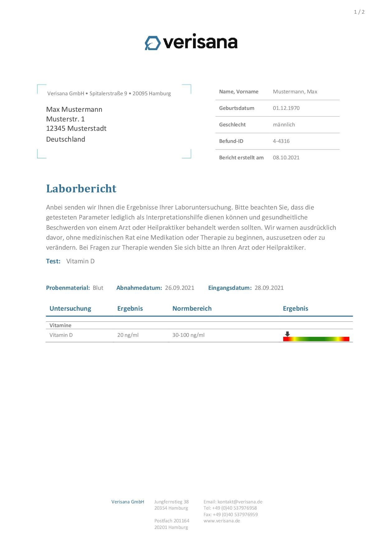 Verisana Vitamin D Test Doppelpack