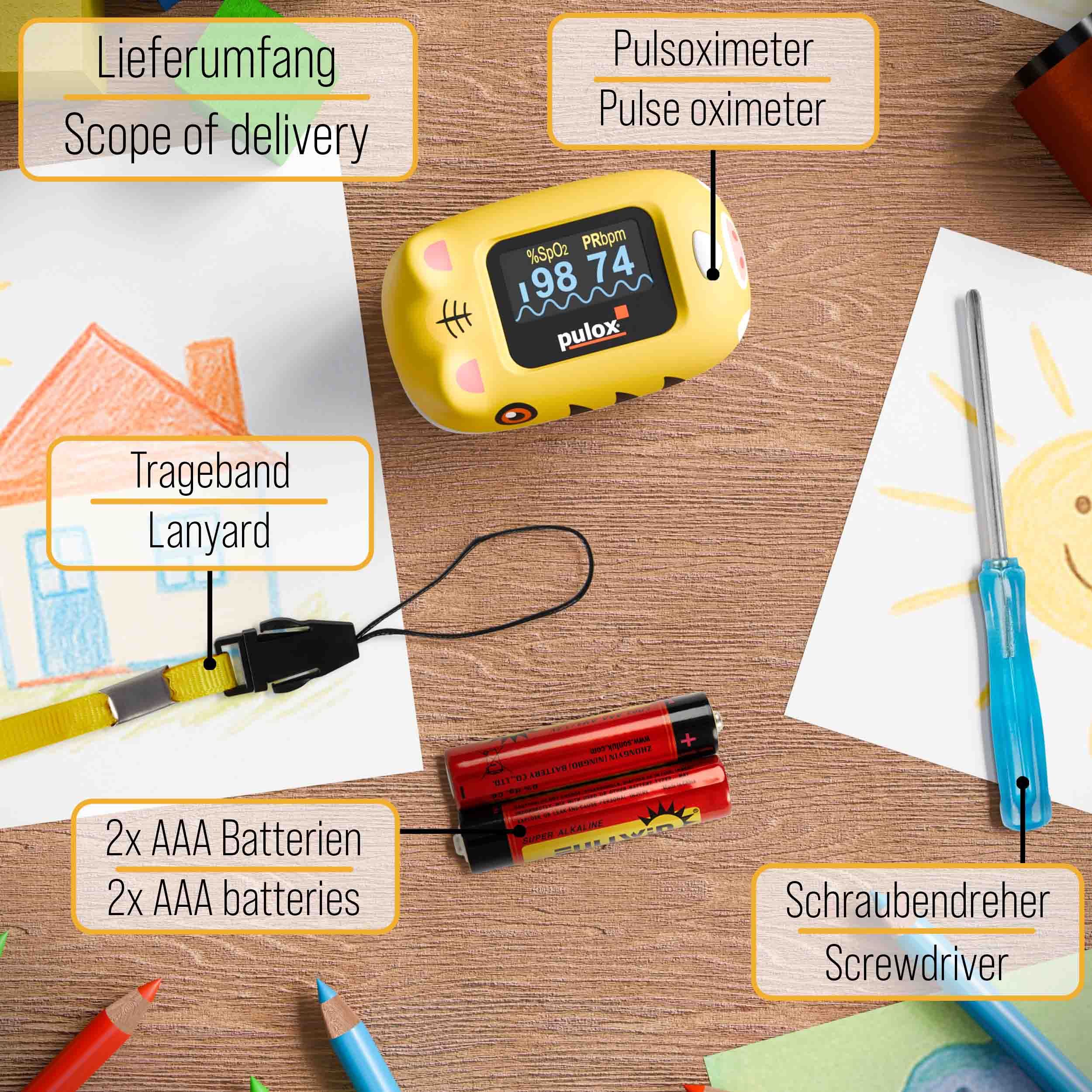 Pulox PO-230 - Finger-Pulsoximeter für Kinder - Gelb
