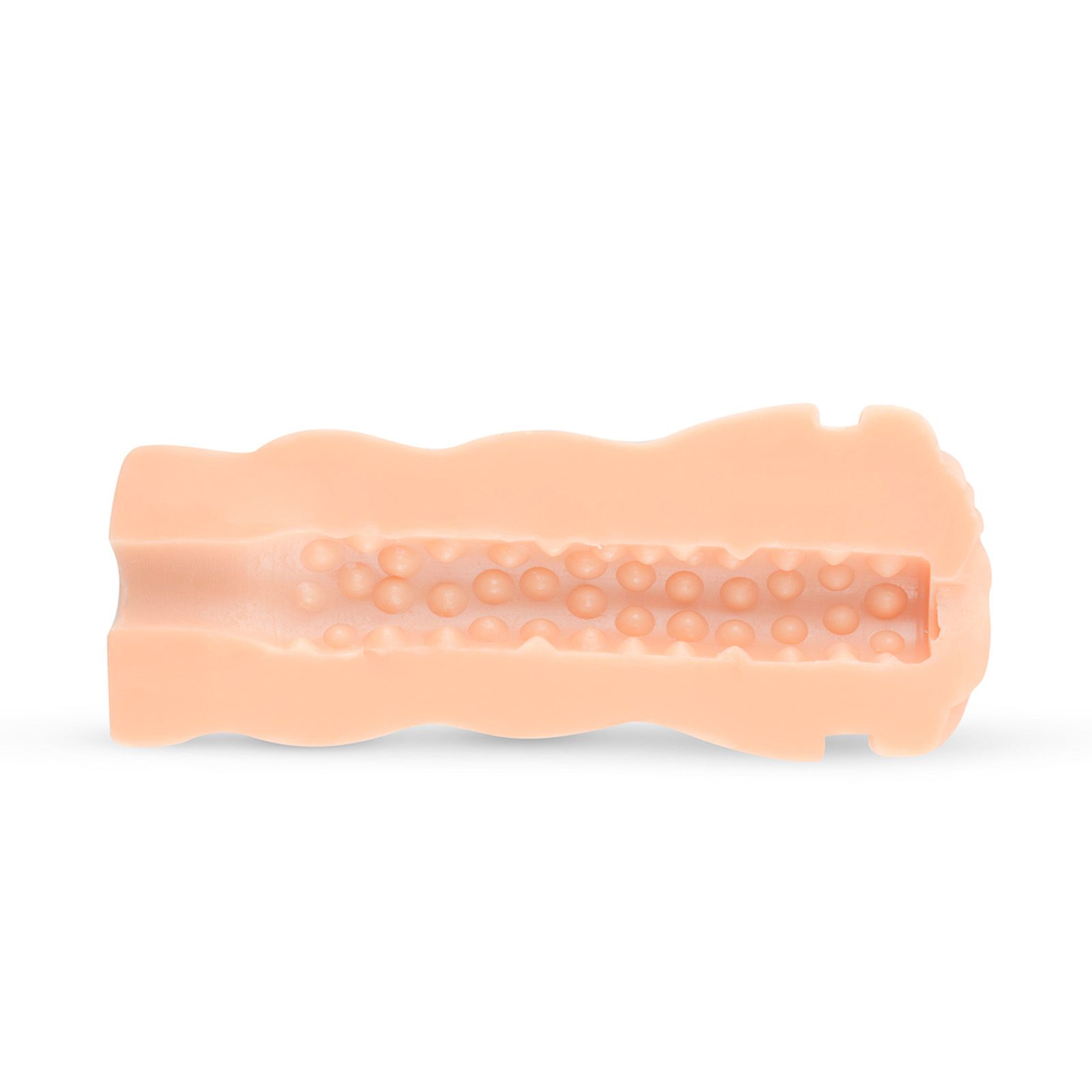 Vue intérieure d'un produit avec surface texturée rose. Intérieur structuré avec des picots.