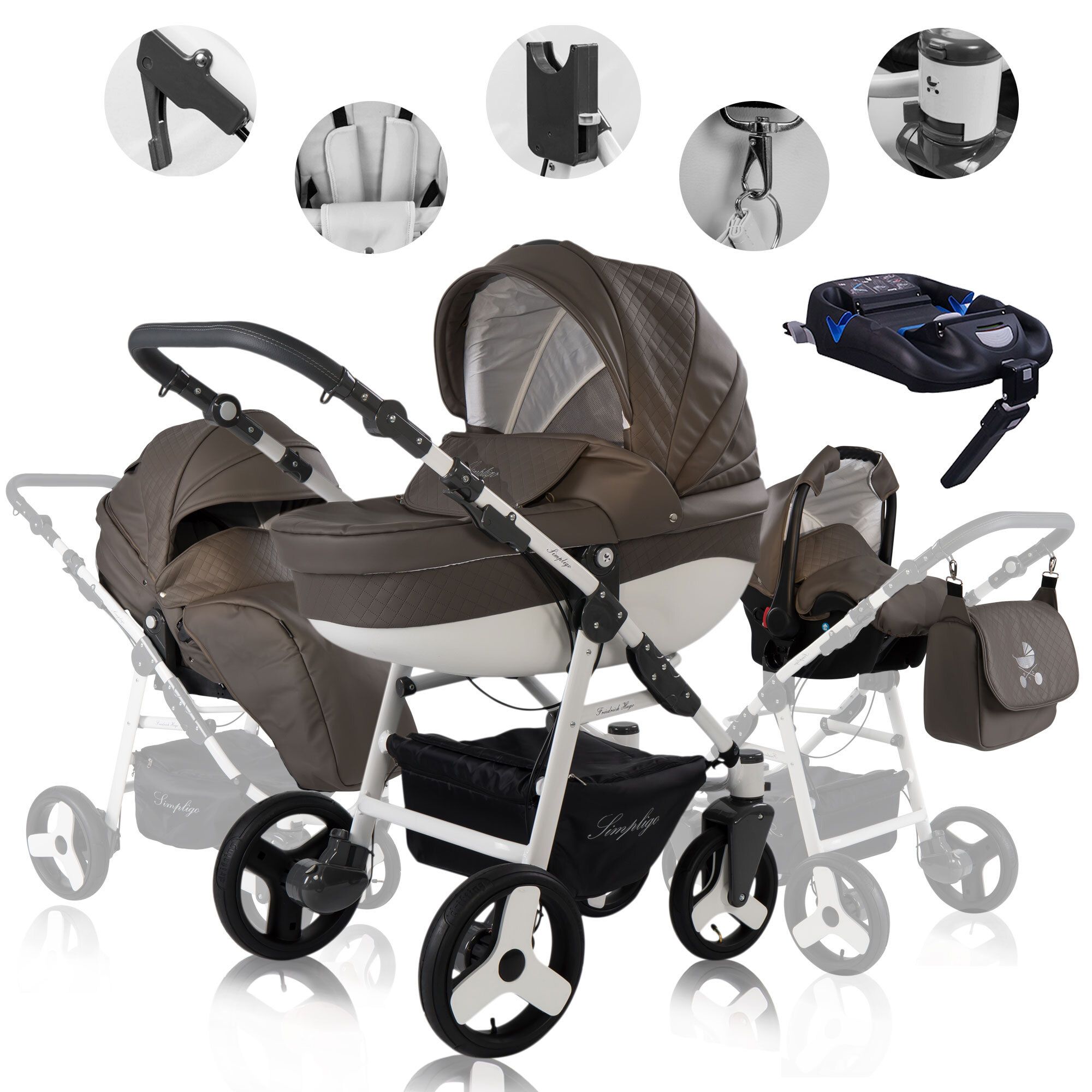 Friedrich Hugo Simpligo 4 in 1 Kinderwagen Isofix Set, Schlamm (Kunstleder)