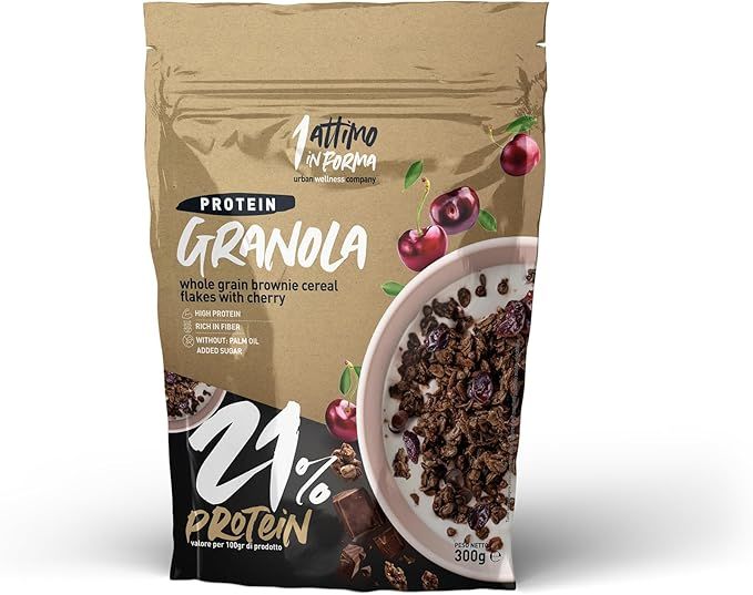 1attimoinforma Granola Proteica al 21%; Gusto Brownie e Ciliegia