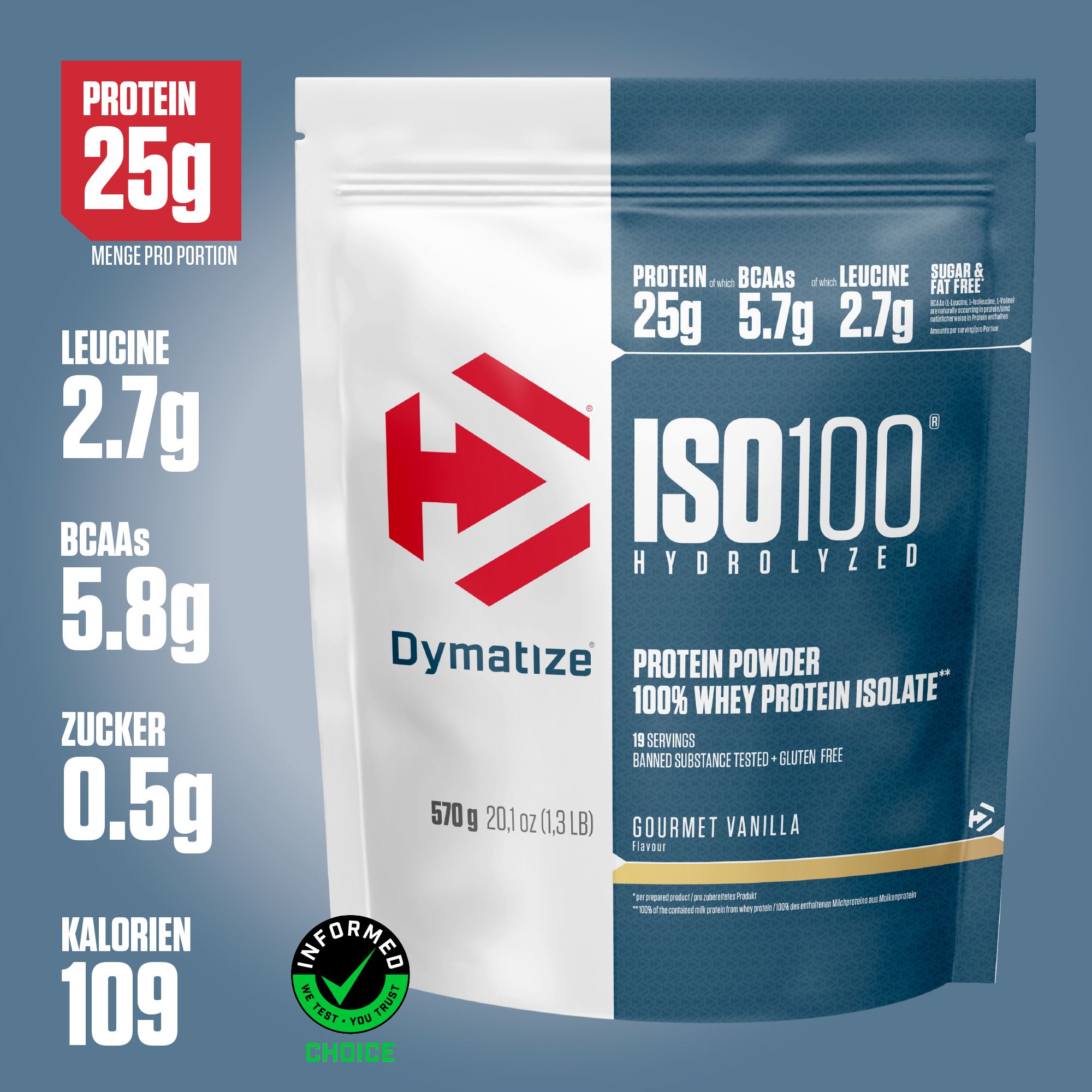 DYMATIZE Whey Protein Pulver Shake ISO 100 Hydrolyzed Gourmet Vanilla