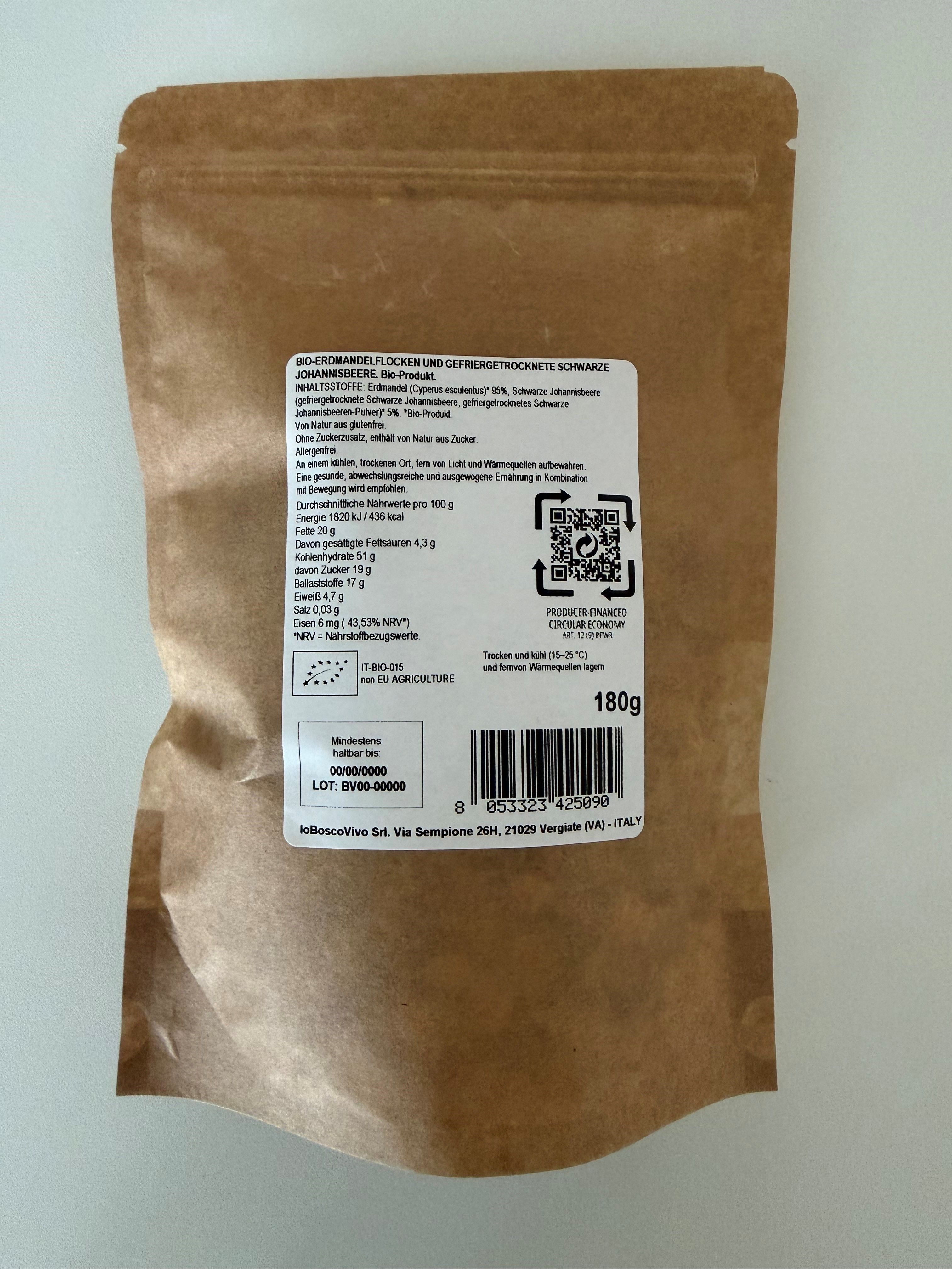 IoBoscoVivo Bio-Erdmandel-Flocken Schwarze Johannisbeere - Glutenfrei, ohne Zuckerzusatz