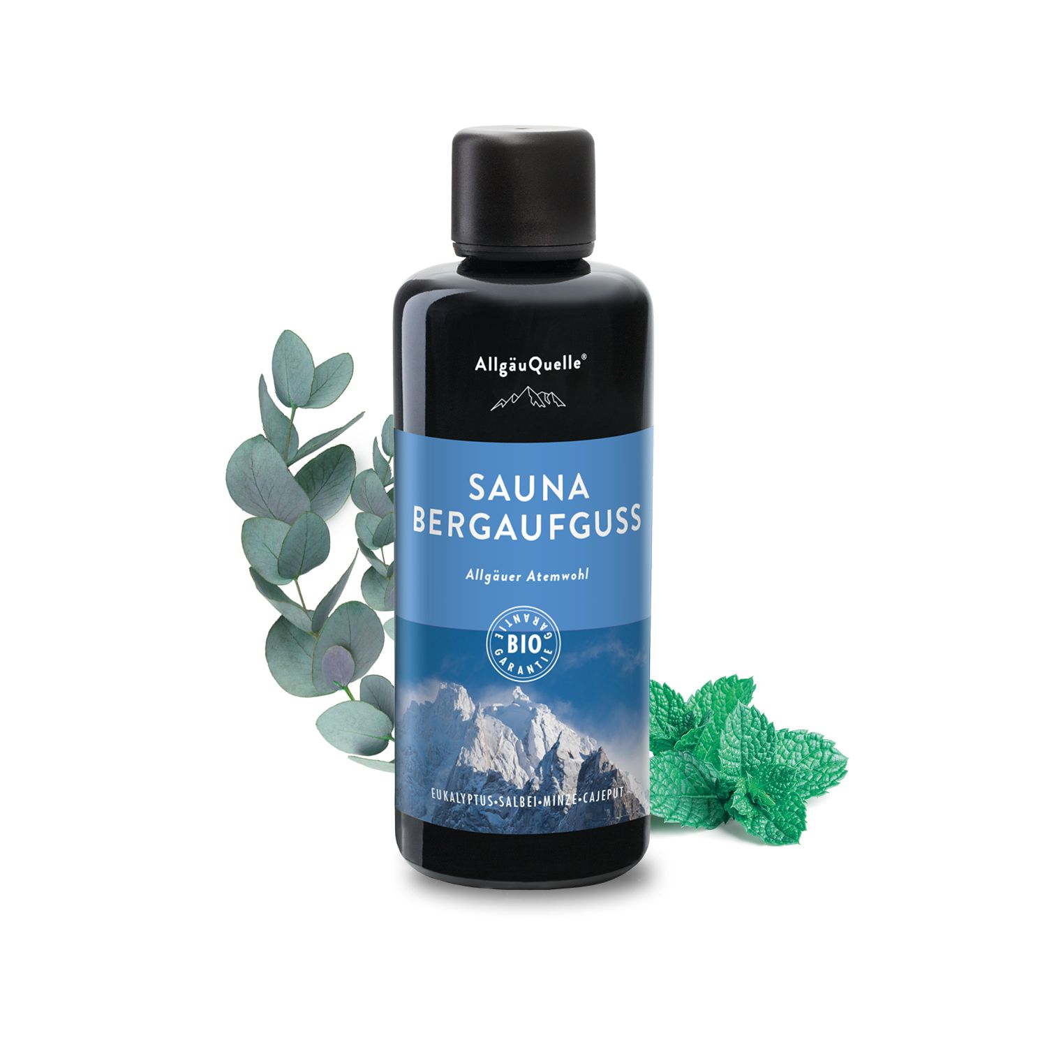 AllgäuQuelle Saunaaufguss Aufgussmittel BIO-Öle von Eukalyptus Minze Salbei Cajeput Saunaöl, vegan