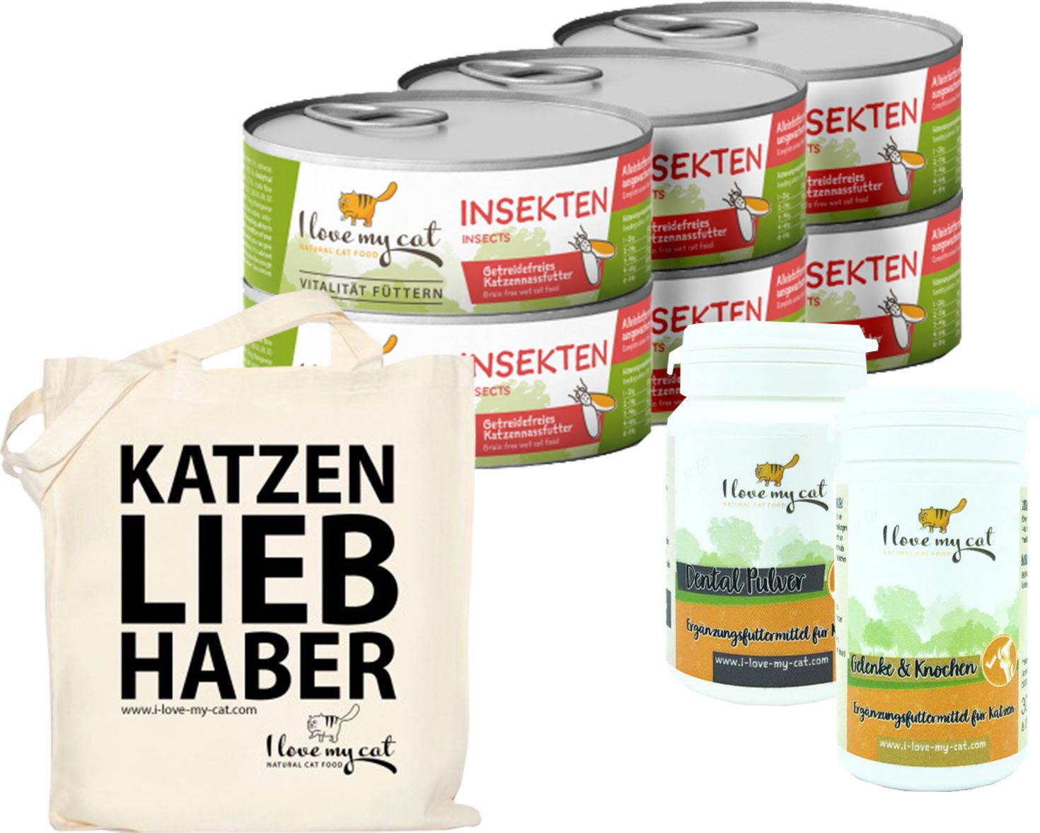 I love my cat Sparset für Britisch Langhaar Nassfutter mit Insekten Nahrungsergänzung und Pflege 835 g Set