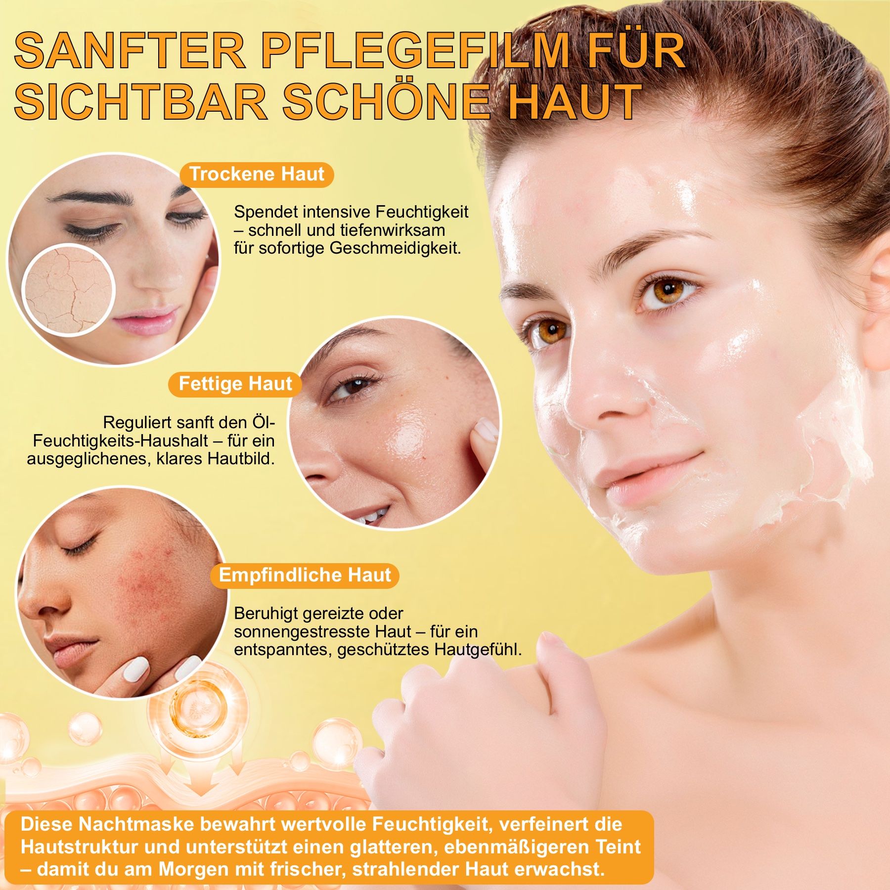Frau mit Maske, Grafiken für Hauttypen.
