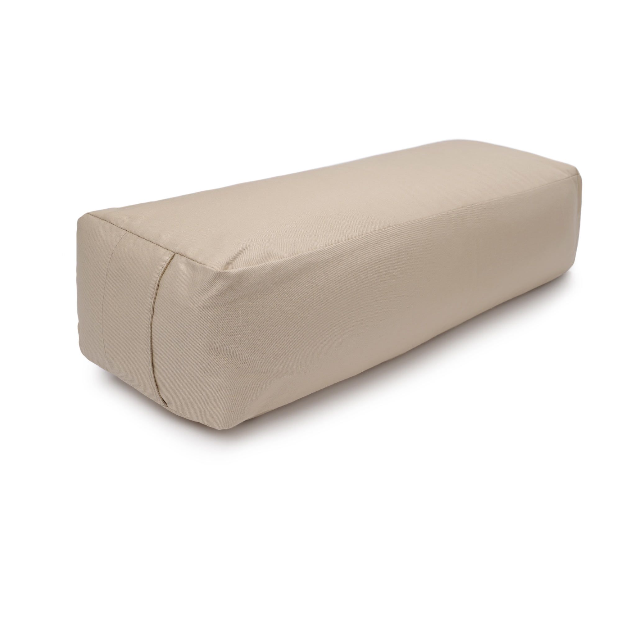 Rechteckiges Yoga-Bolster in Sandfarbe, mit Reißverschluss.