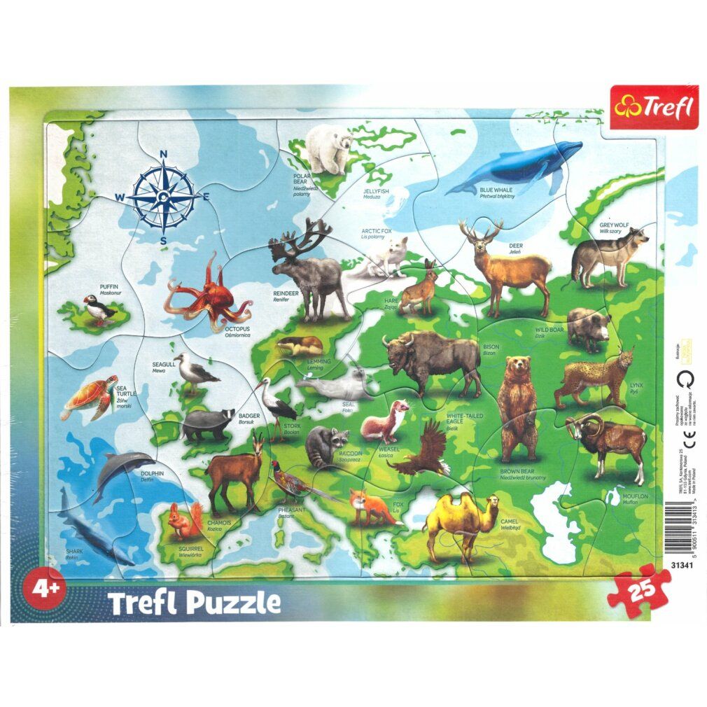 trefl Puzzle Karte von Europa mit Tieren 25 Teile