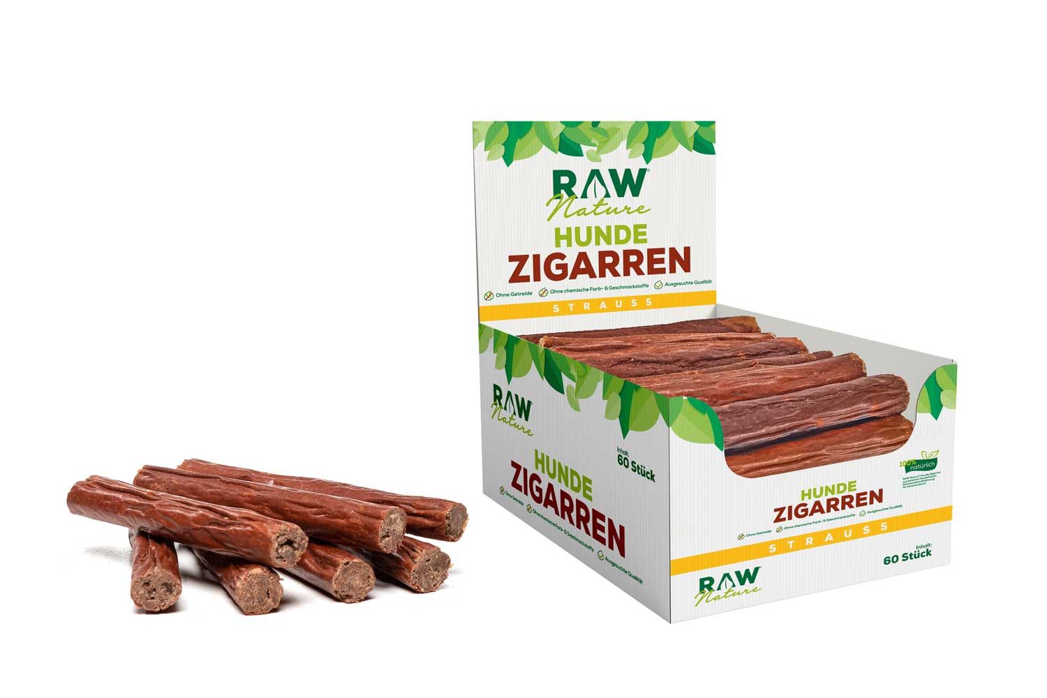 RAW Nature Hundesnack, Strauß Hunde-Zigarren, Dörrfleisch Kausnack