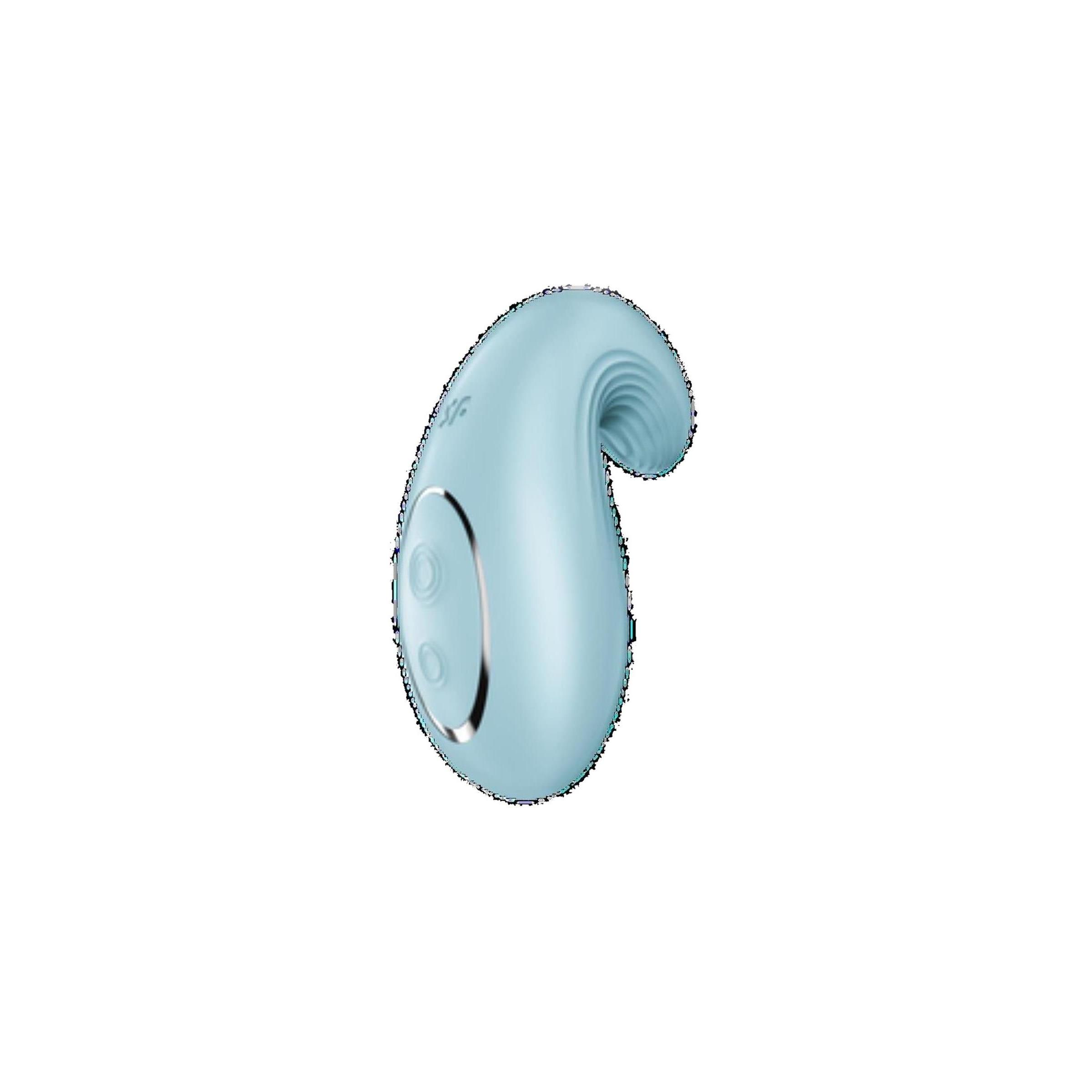 Hellblaues, ergonomisch geformtes Wellness-Produkt mit zwei Knöpfen und silberfarbenen Akzenten.