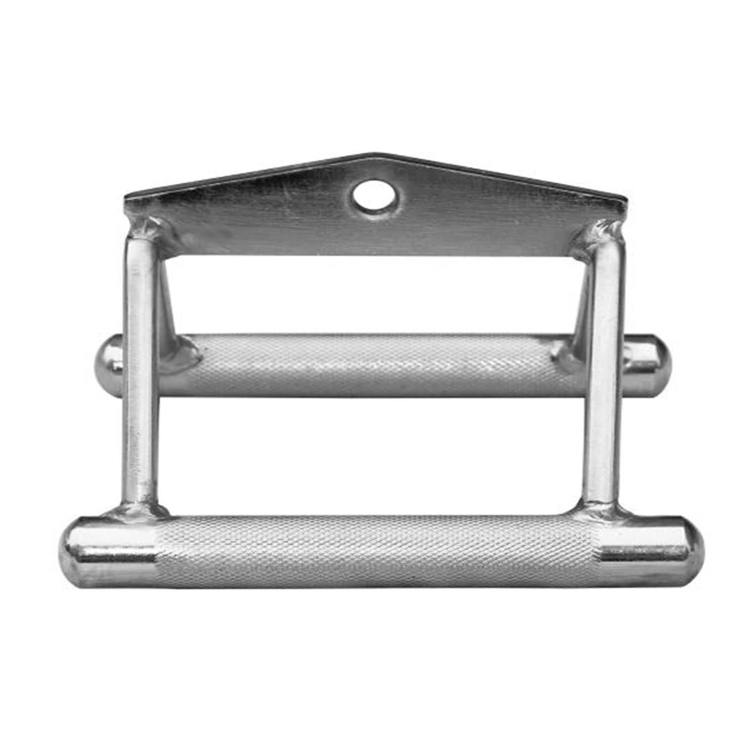 Metallgriff für Fitnessgeräte. V-förmig mit geriffelten Griffen und Befestigungsplatte.