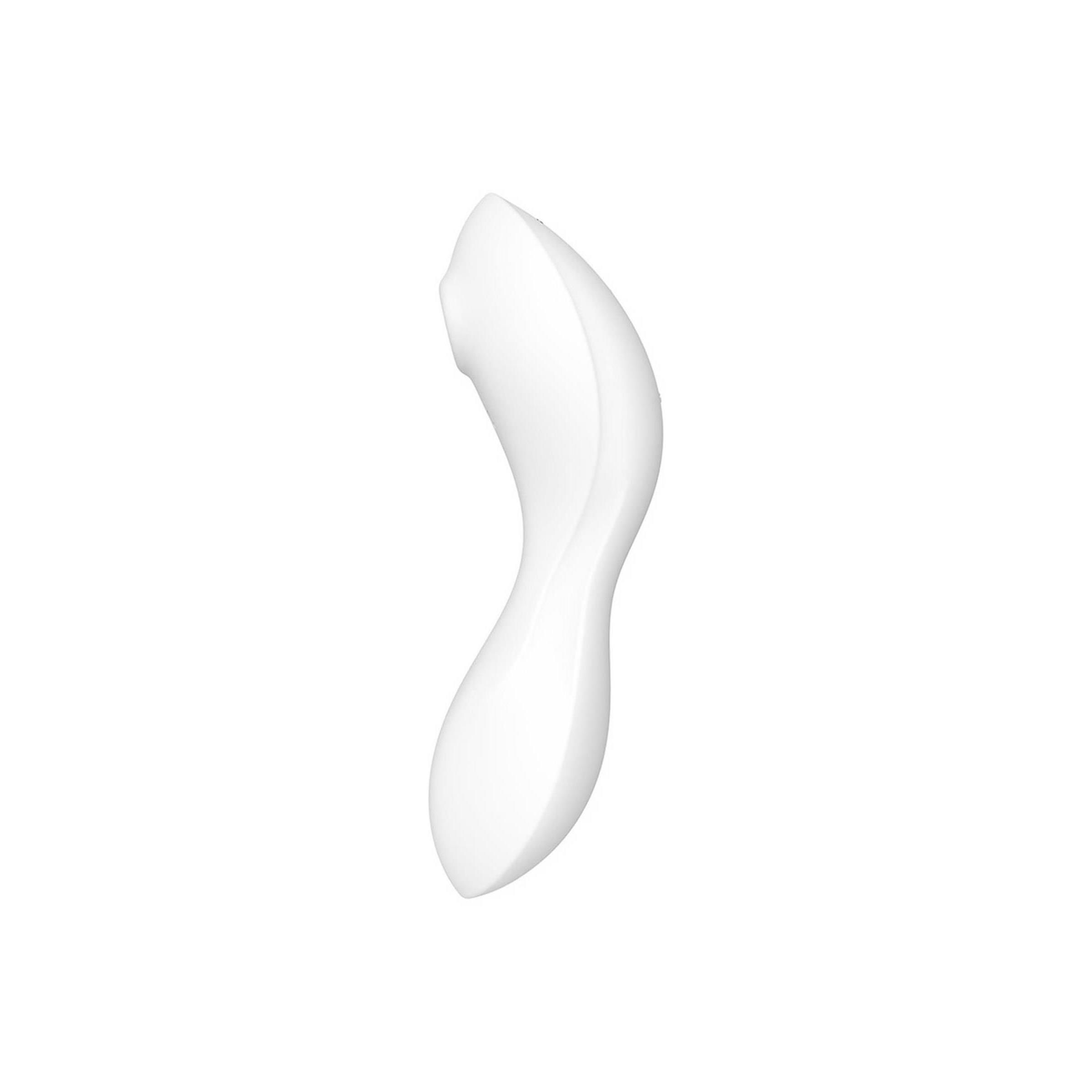 Weißes, geschwungenes Wellness-Produkt. Ovale Form mit glatter Oberfläche. Ansicht von der Seite.