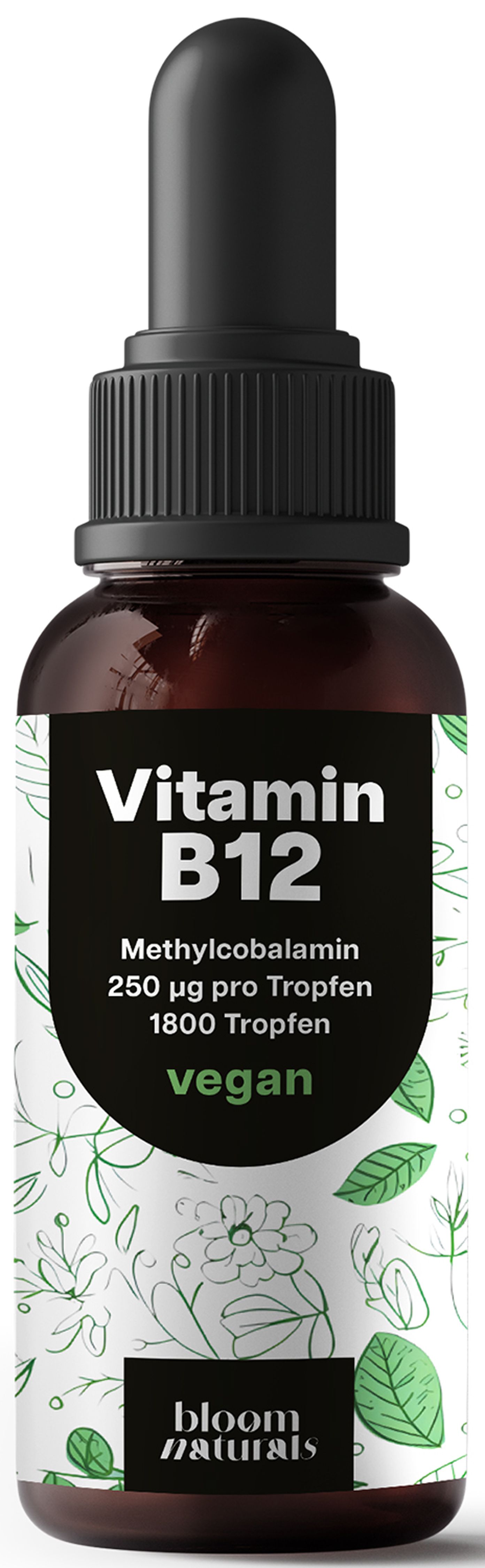 Bloom Naturals Vitamin B12 Tropfen 250 µg Hochdosiert - 50 ml 17 Monate Vorrat Flüssigkeit