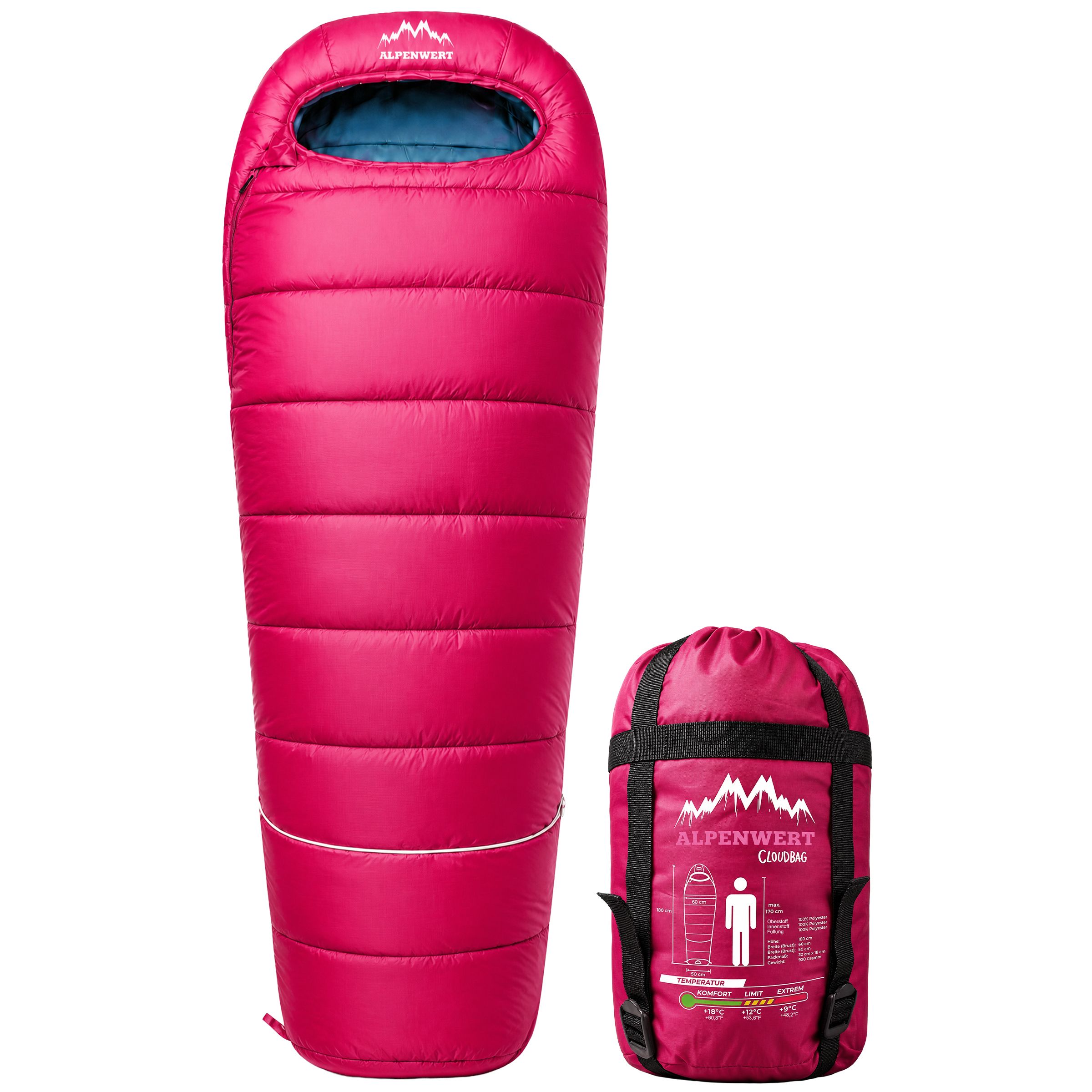Alpenwert Schlafsack Kinder Pink 348 St