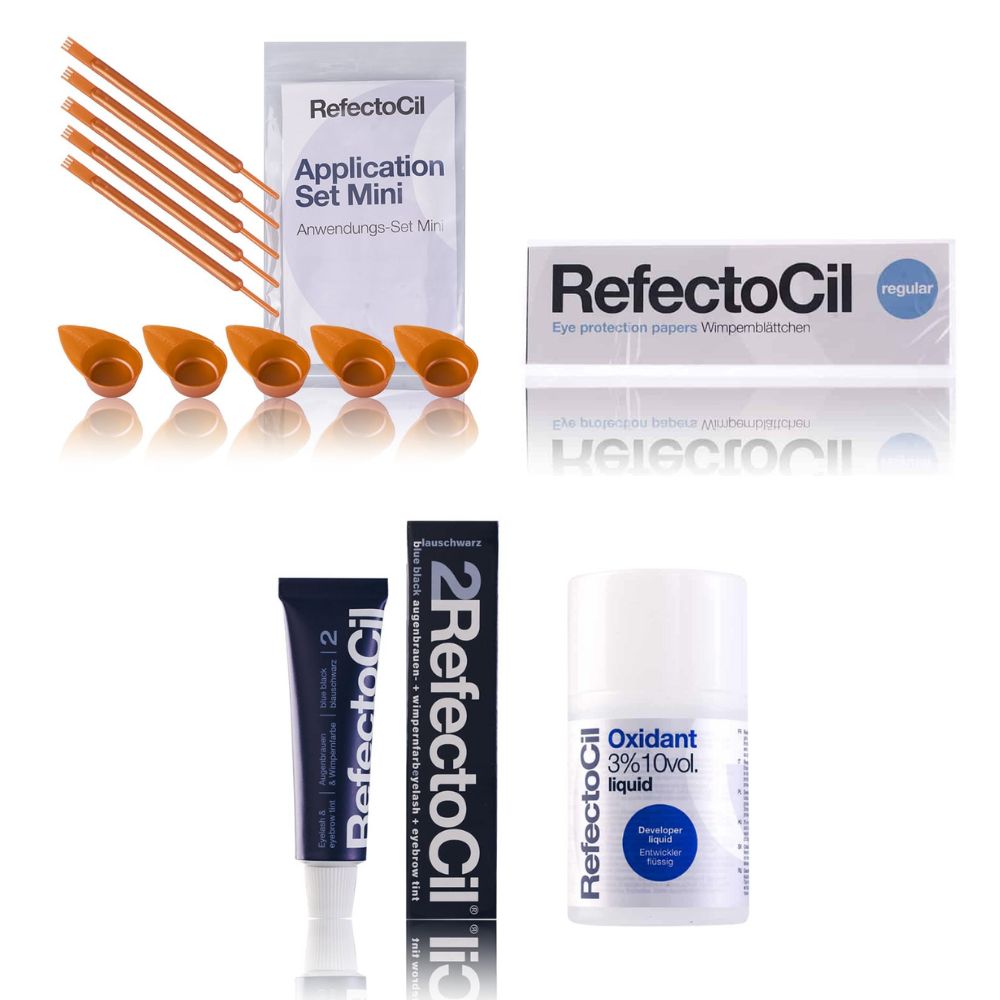 Refectocil Wimpernfarbe blauschwarz 2 & Oxidant flüssig 3% Wimpernblättchen Mini-Anwendungs Set 15 ml Creme