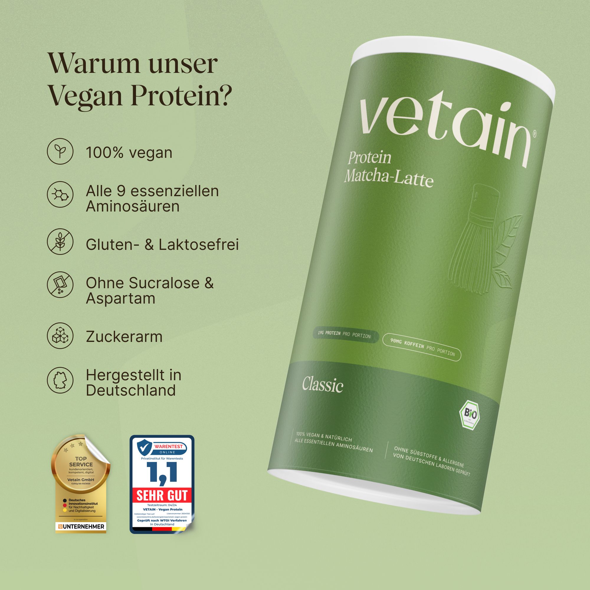 VETAIN Veganes Proteinpulver - Matcha Latte