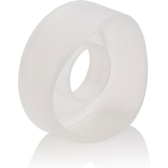 Zylindrischer Silikon-Pump-Sleeve mit zentraler Öffnung. Glatte, transparente Oberfläche. Abgerundete Kanten.