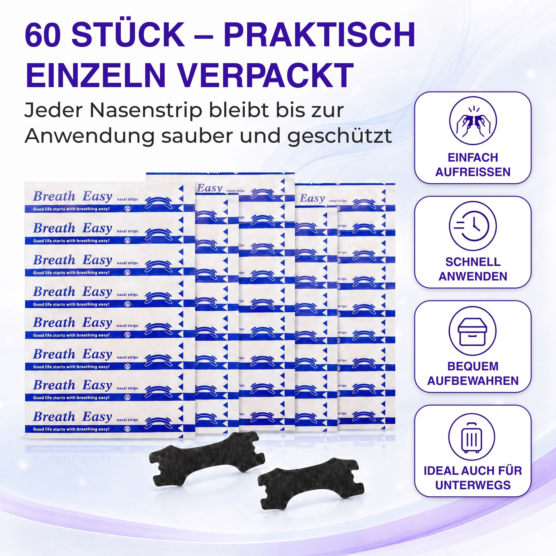 P-beauty Nasenpflaster Strips Nasenspreizer bei Schnarchen Hautfreundlich Schwarz
