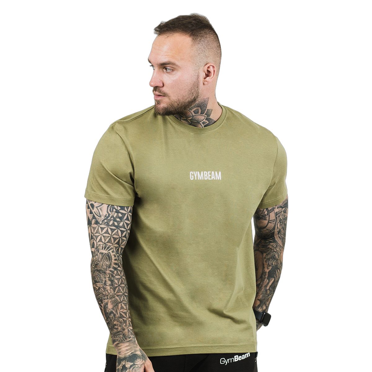 GymBeam T-Shirt Herren regular Kurzarm aus Baumwolle Olive FIT 1 St