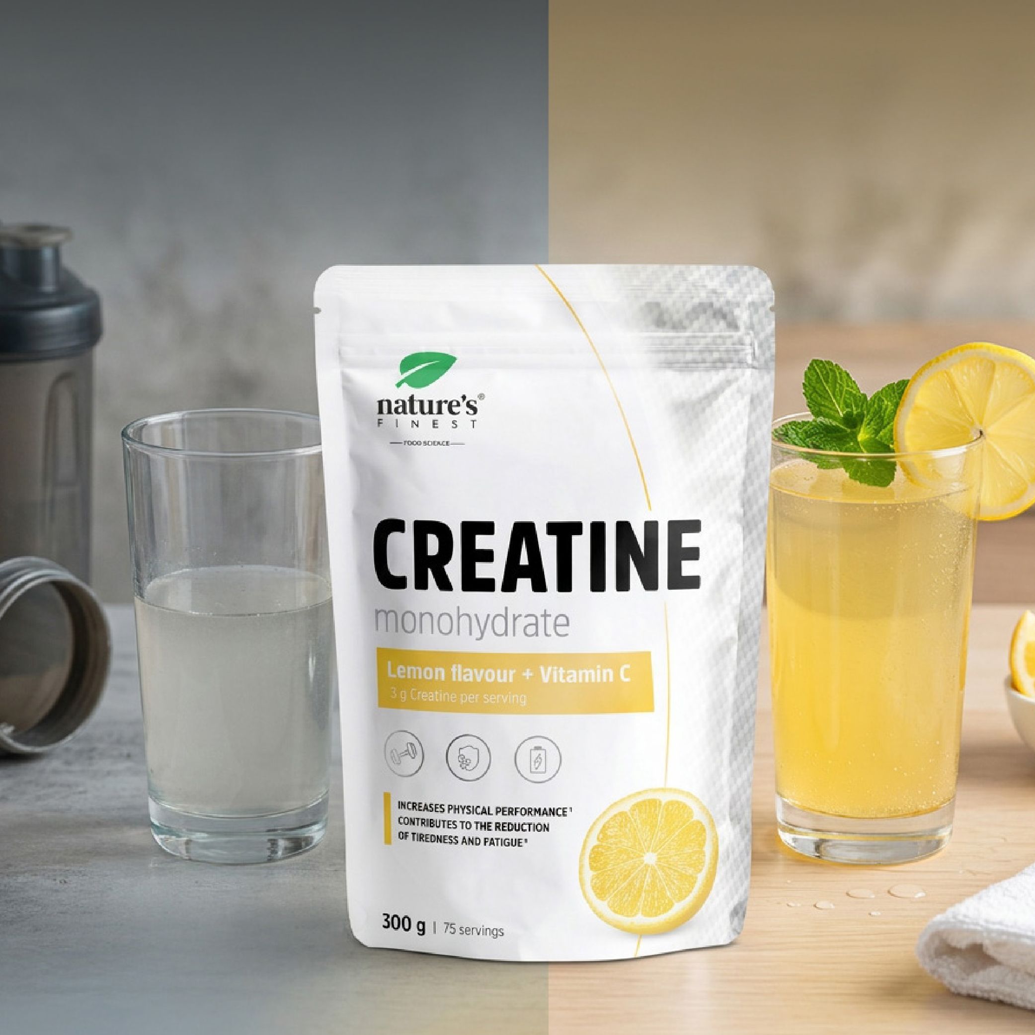 Nature's Finest Creatine Monohydrate Zitrone & Vitamin C Pulver