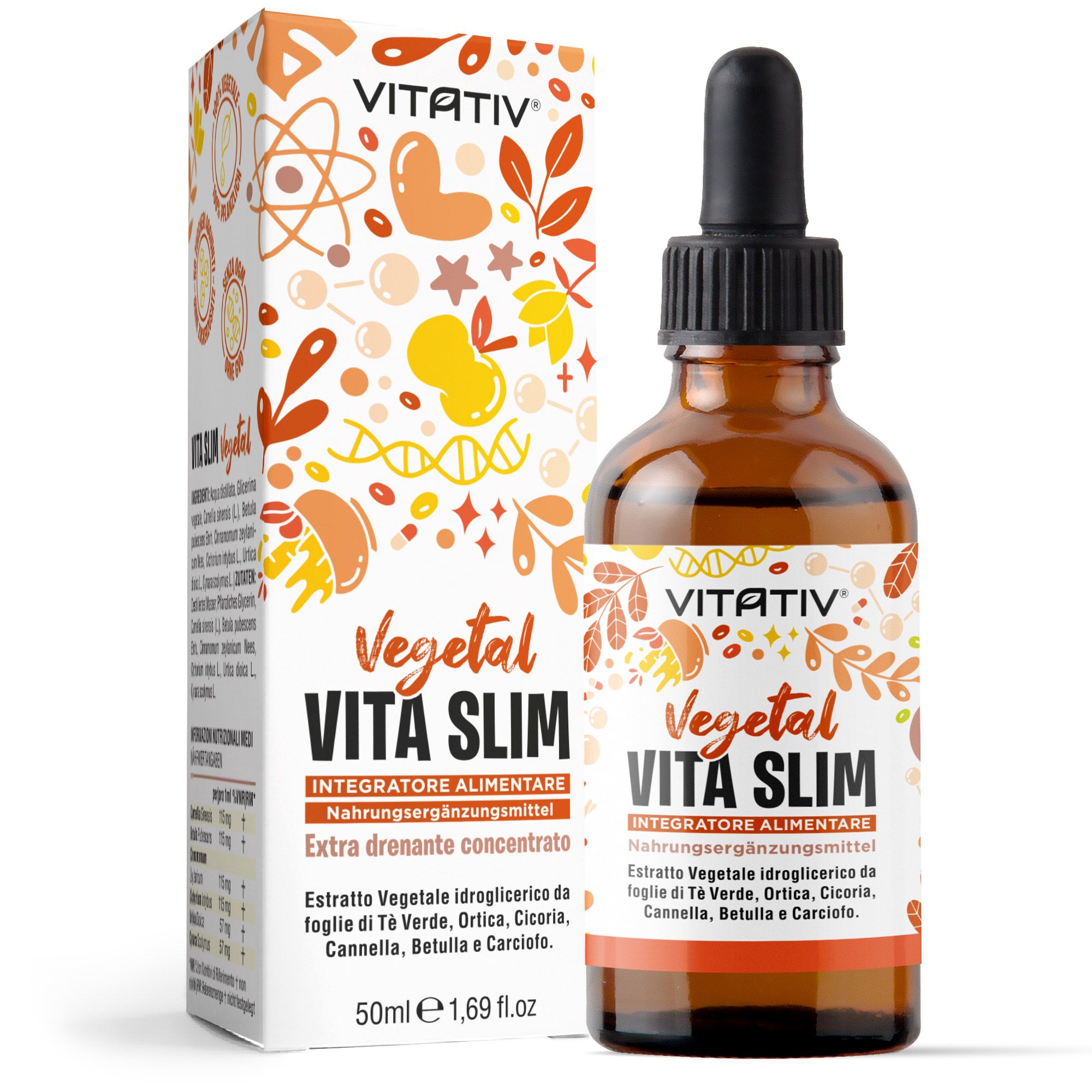 Vitativ® Vita Slim | Integratore Drenante con Tè Verde, Ortica, Cicoria, Cannella, Betulla, Carciofo
