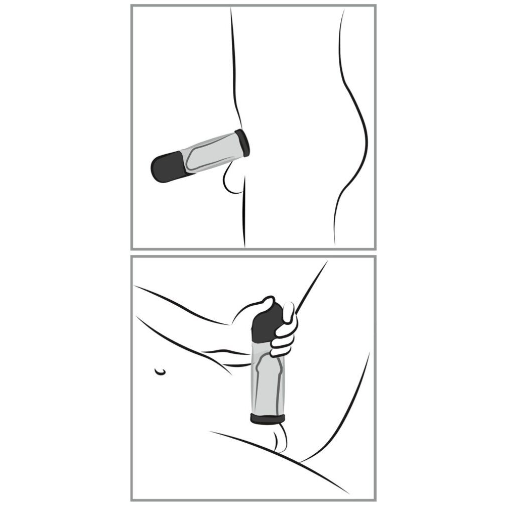 Schwarz-weiß Illustrationen. Eine Person hält die Pumpe. Eine andere Person verwendet die Pumpe.