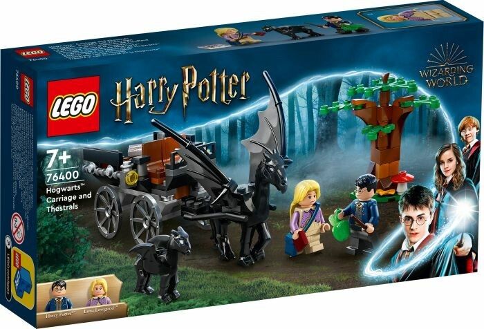 Set LEGO Harry Potter. Carrozza con Thestral, personaggi e accessori. Confezione con logo e indicazione età.
