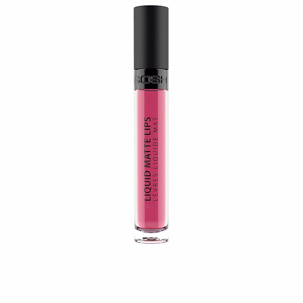 Gosh Liquid Matte Lips, flüssiger Lippenstift. Fläschchen mit schwarzem Deckel. Rosa Farbe.