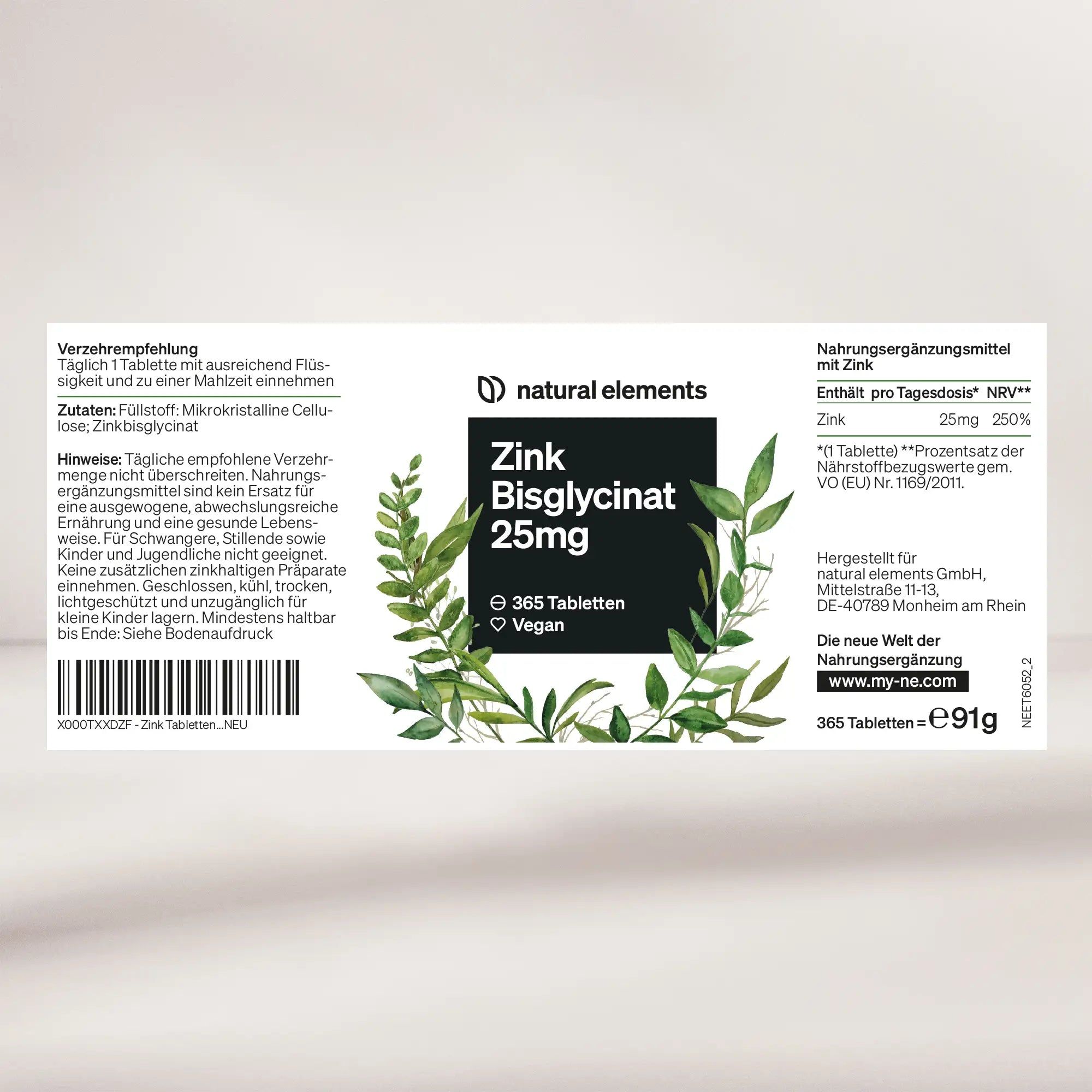 natural elements Zink Bisglycinat  25mg