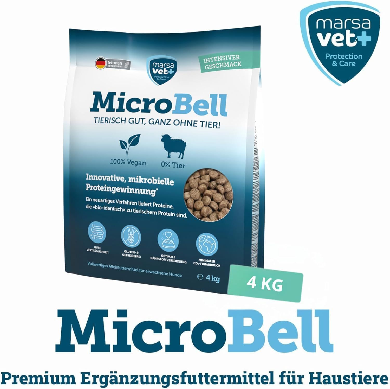 Marsavet Veganes Hundefutter - MicroBell Trockenfutter für Hunde - mit mikrobiellem Protein