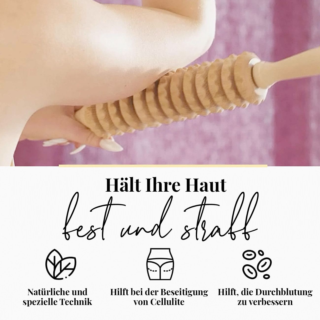 tuuli Anti Cellulite Massagegerät Massageroller Roller mit Griff Maderotherapie aus Holz