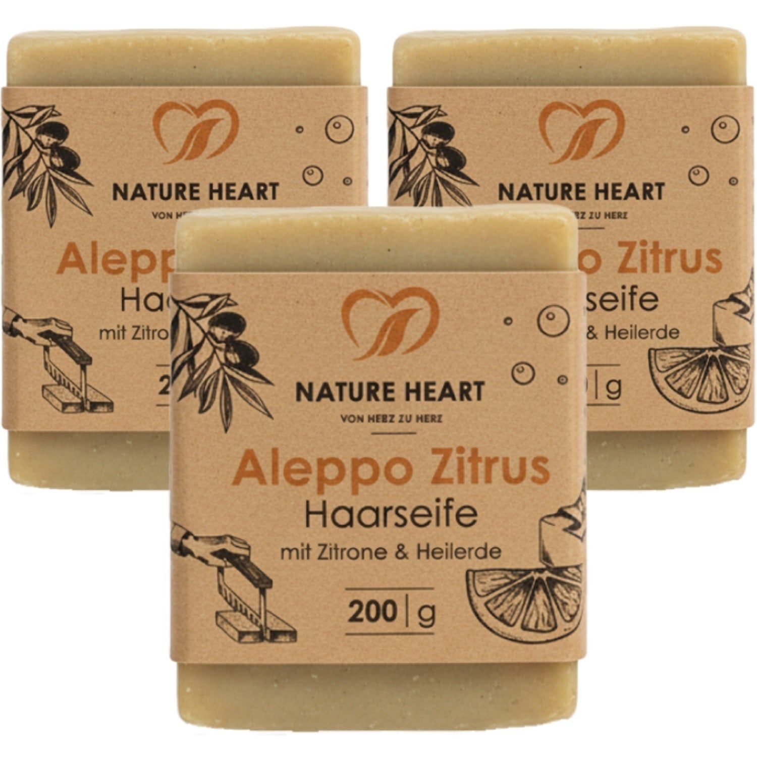 Nature Heart Aleppo Seife - Zitrus Haarseife 3x200 g Kapseln