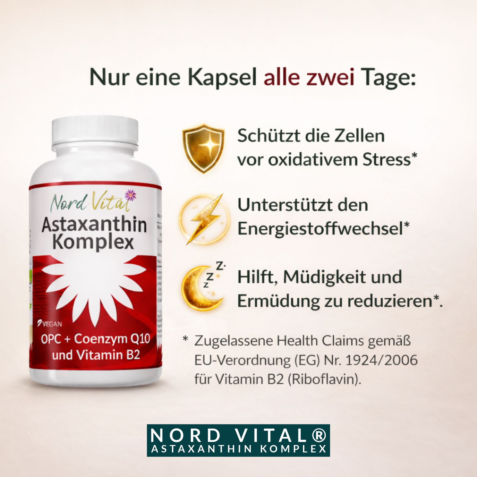 Nord Vital Astaxanthin Komplex - Astaxanthin 12mg - OPC - Coenzym Q10 - Vitamin B2
