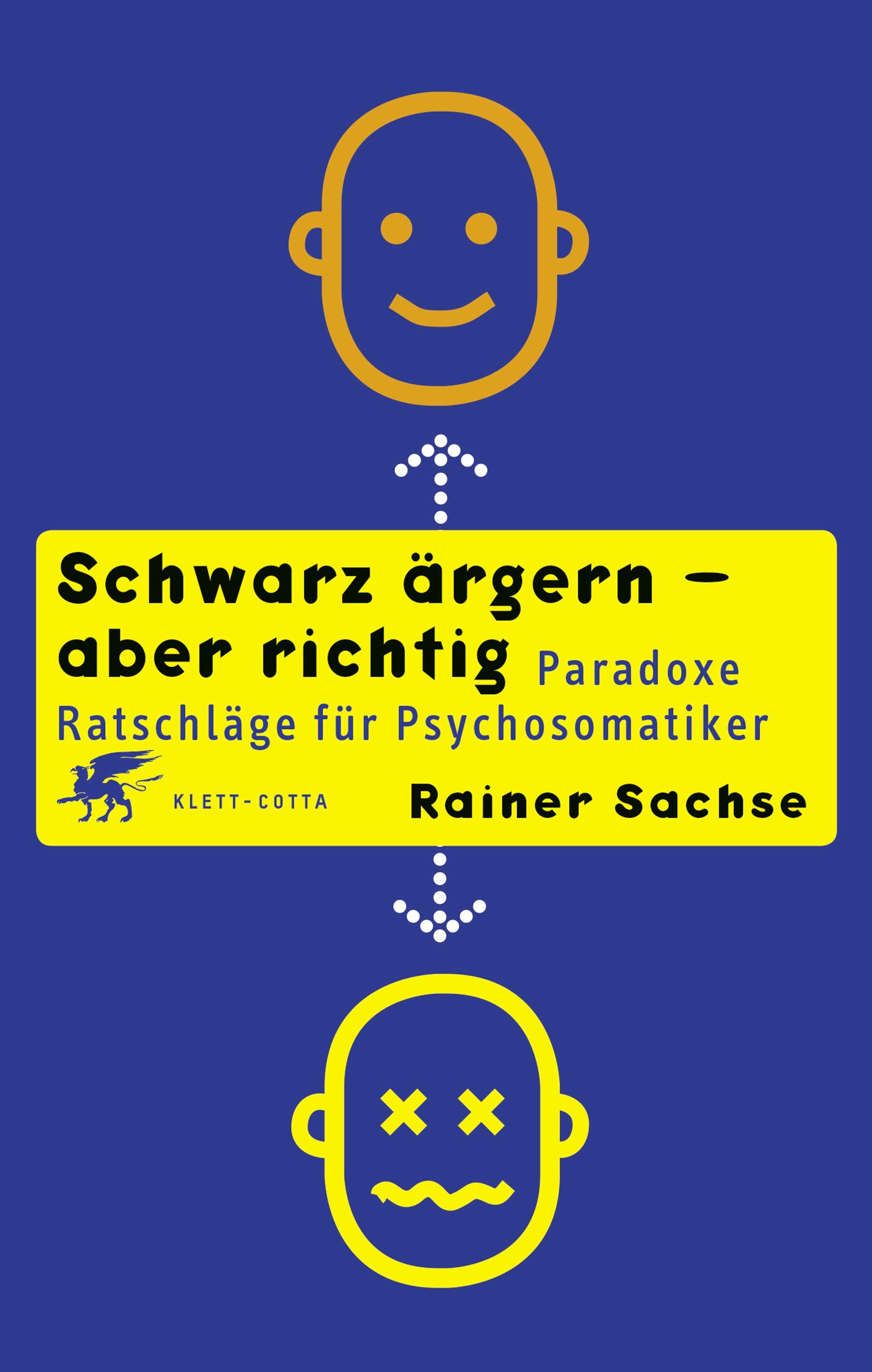 Buchcover mit gelben Illustrationen auf blauem Hintergrund. Titel: Schwarz ärgern - aber richtig. Autor: Rainer Sachse.