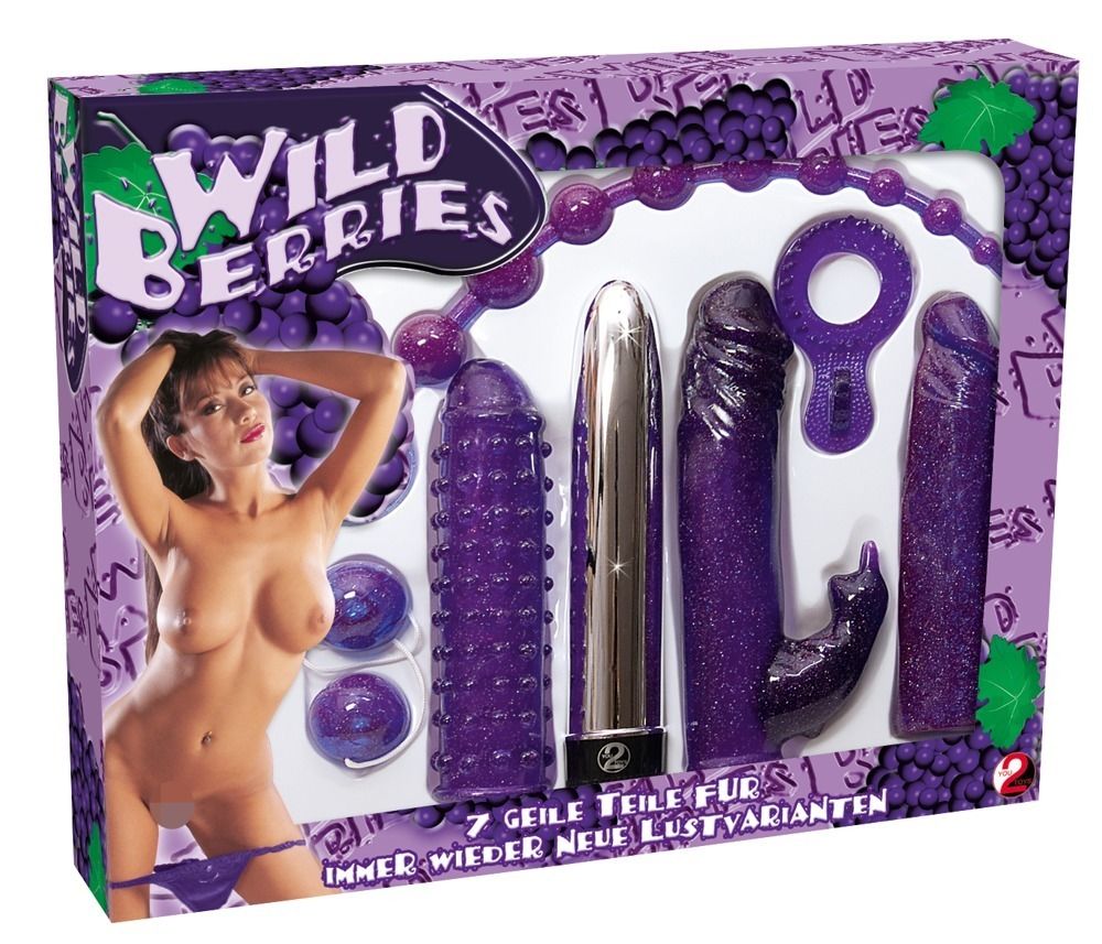 Verpackung mit sieben Sextoys. Auf der Verpackung ist eine Frau abgebildet, sowie der Schriftzug 'Wild Berries'.
