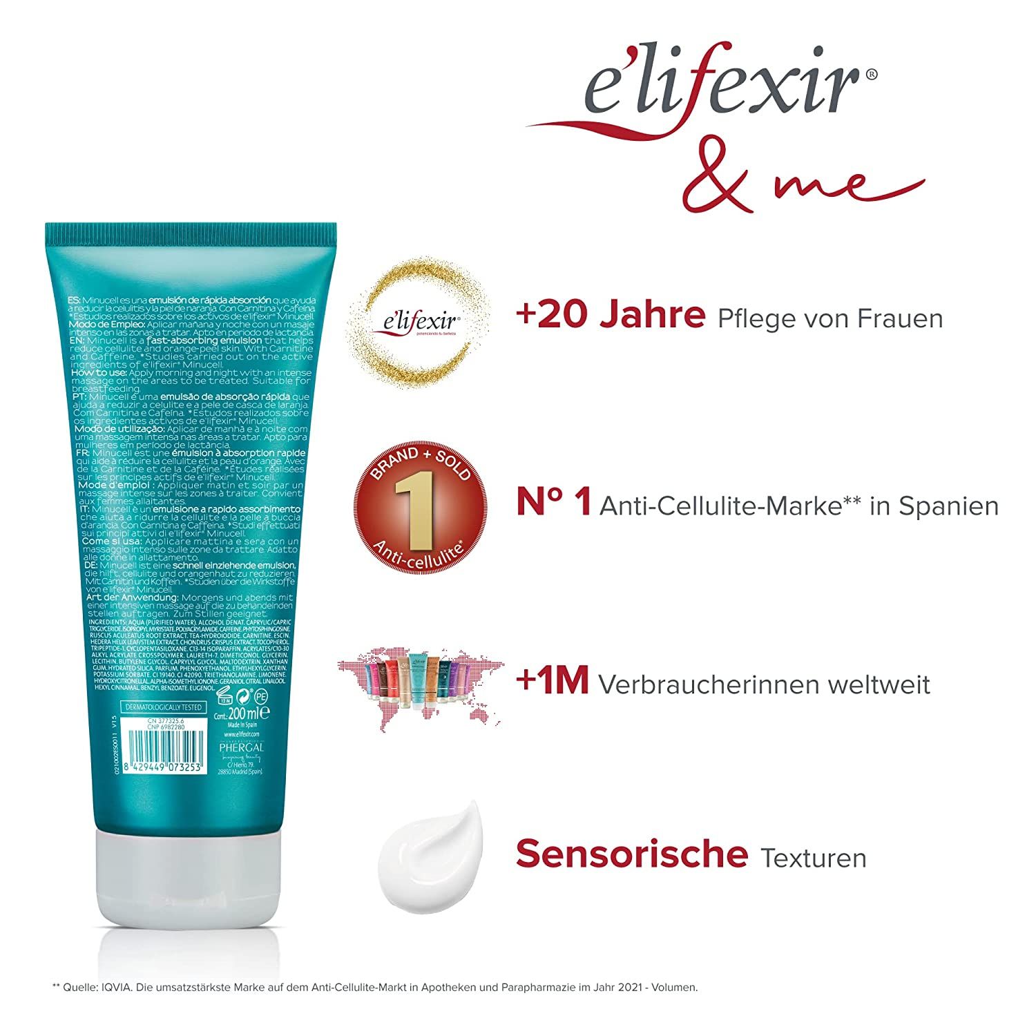 E'lifexir Minucell - Anti-Cellulite-Creme Reduzierung, Strafft und umbaut Body Contour 200 ml