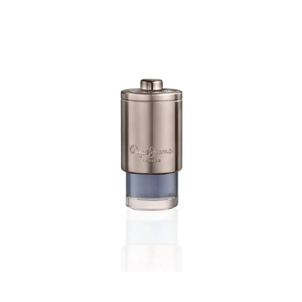 Pepe Jeans SoBold for Him Eau de Parfum Flakon mit silbernem Gehäuse und blauem Inhalt.