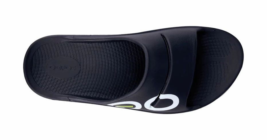 OOFOS OOAHH SPORT SLIDE SANDALE BLACK/LOGO UNISEX REGENERATIONSSANDALE