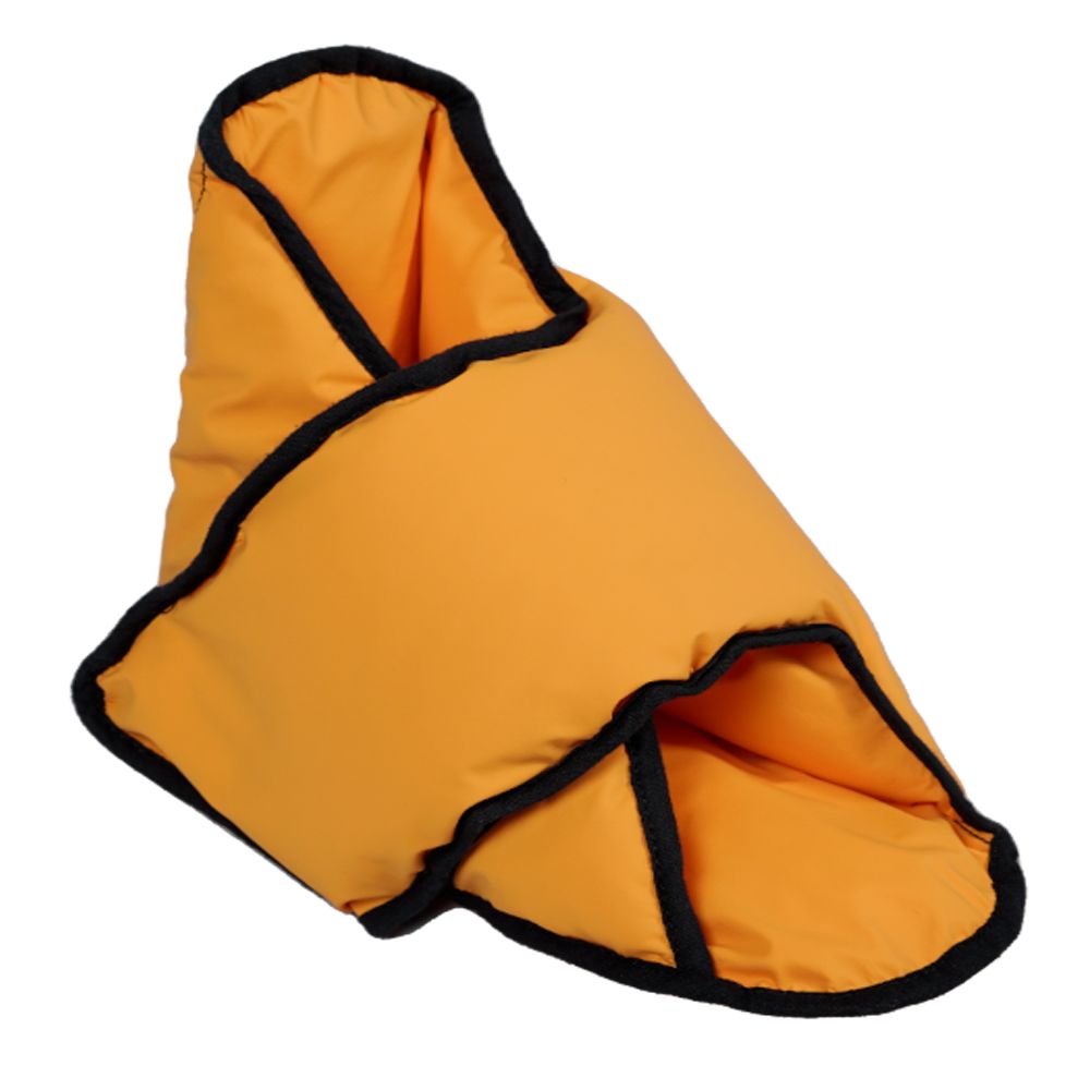 Orange Fersenfreilagerung mit schwarzer Umrandung, gepolstert.