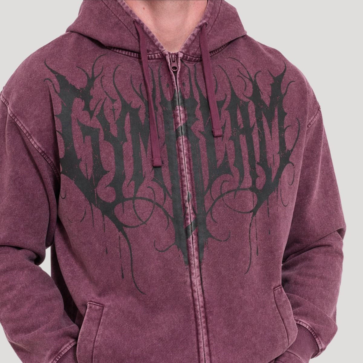 GymBeam Herren Hoodie regular mit Reißverschluss und Washed-Effekt
