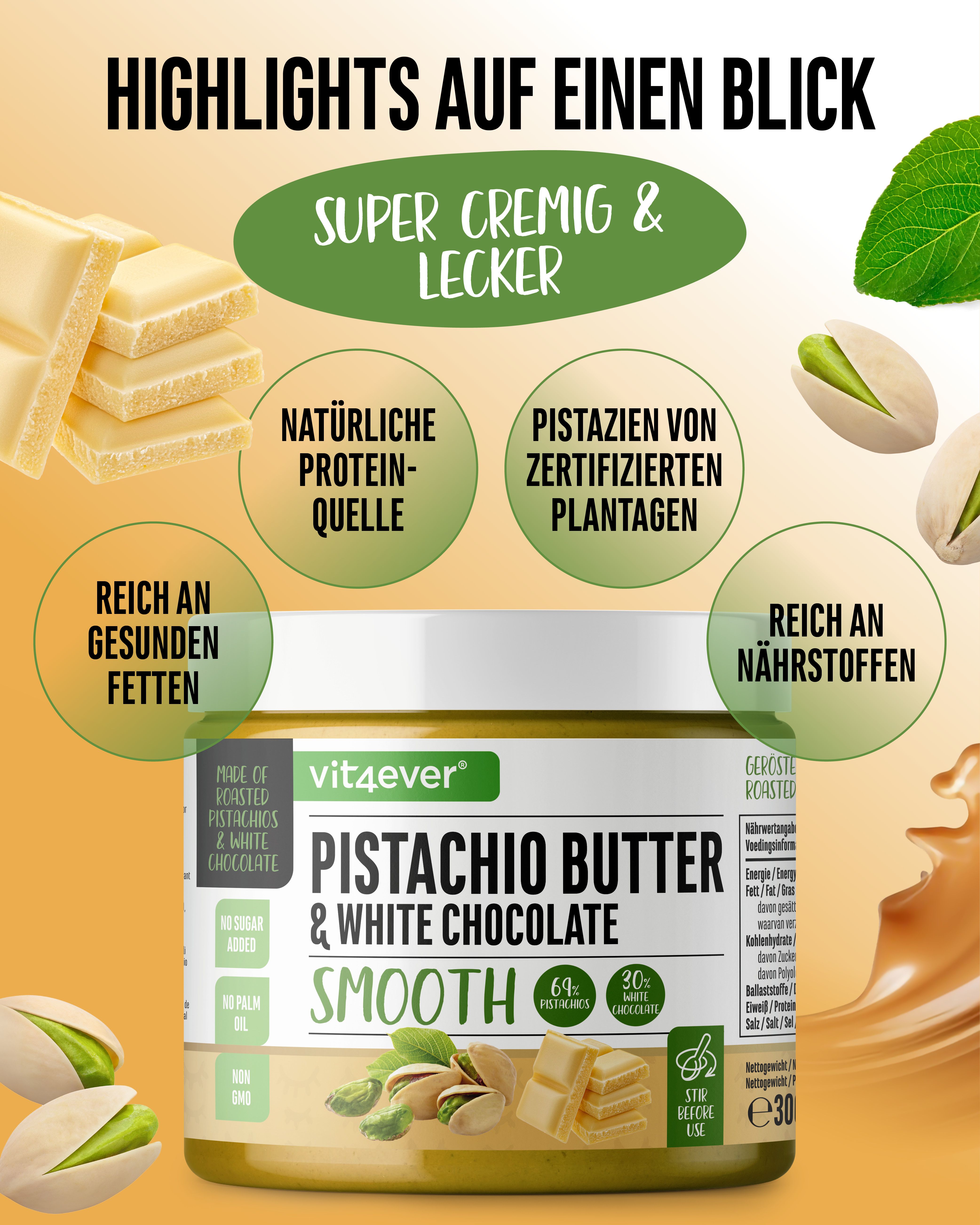 vit4ever Pistazien - Creme - Pistazie Weiße Schokolade