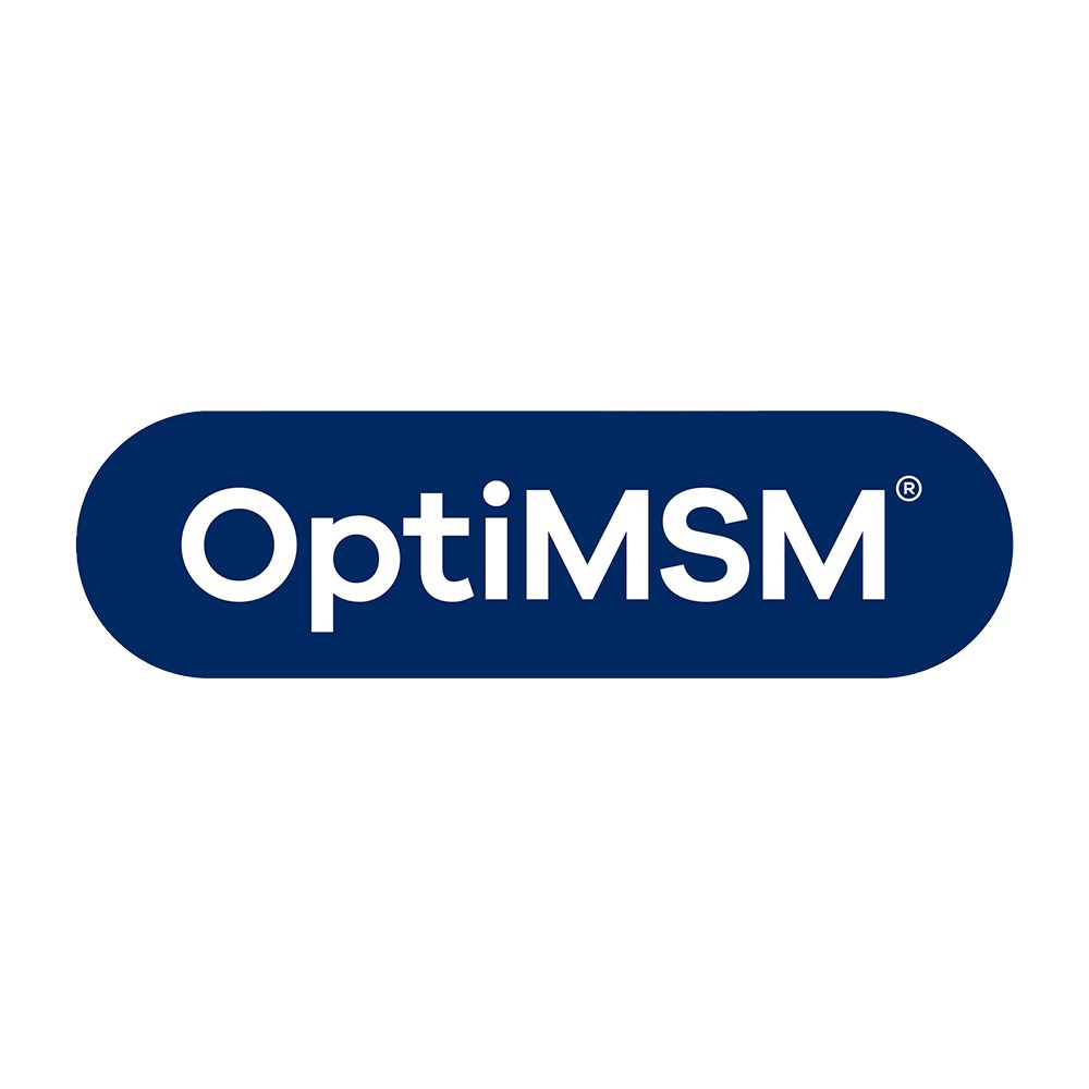 OptiMSM Logo. Blaues, ovales Feld mit weißem Schriftzug OptiMSM.