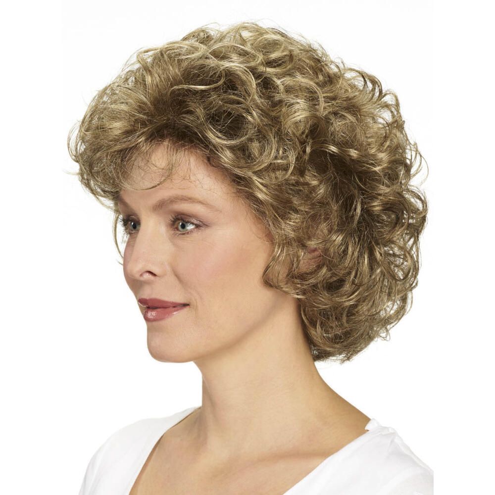 Perücke Viola von Lofty, blond-gelockt, kurze Frisur, Frau, Seitenansicht.