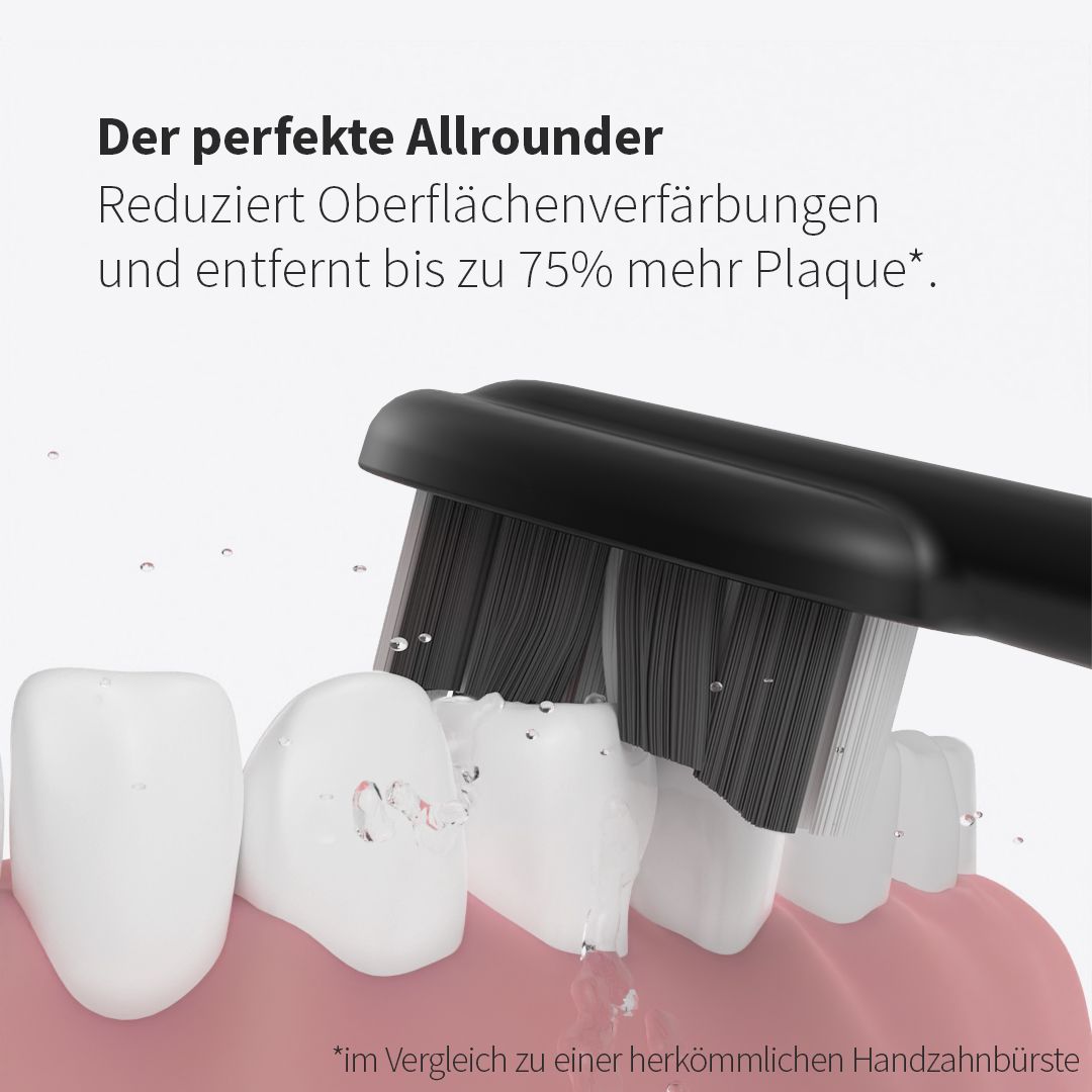 Zahnheld Bürstenkopf Basic Medium schwarz (6 Stück) - mittelharte Wechselköpfe