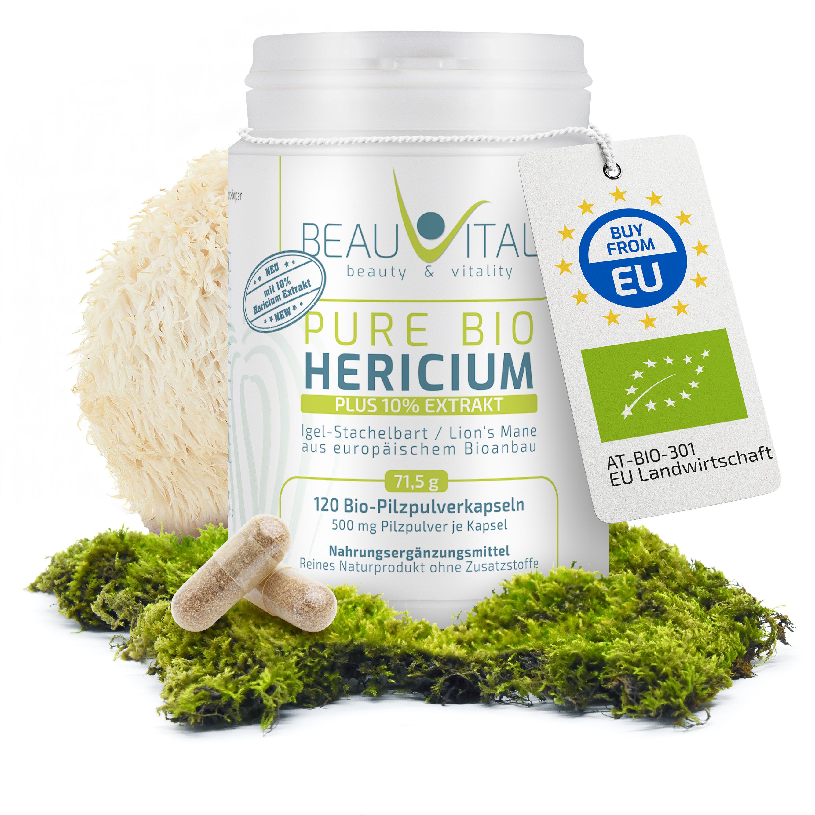 BEAUVITAL® Pure Bio Hericium Kapseln mit 10% Lions´s Mane Extrakt