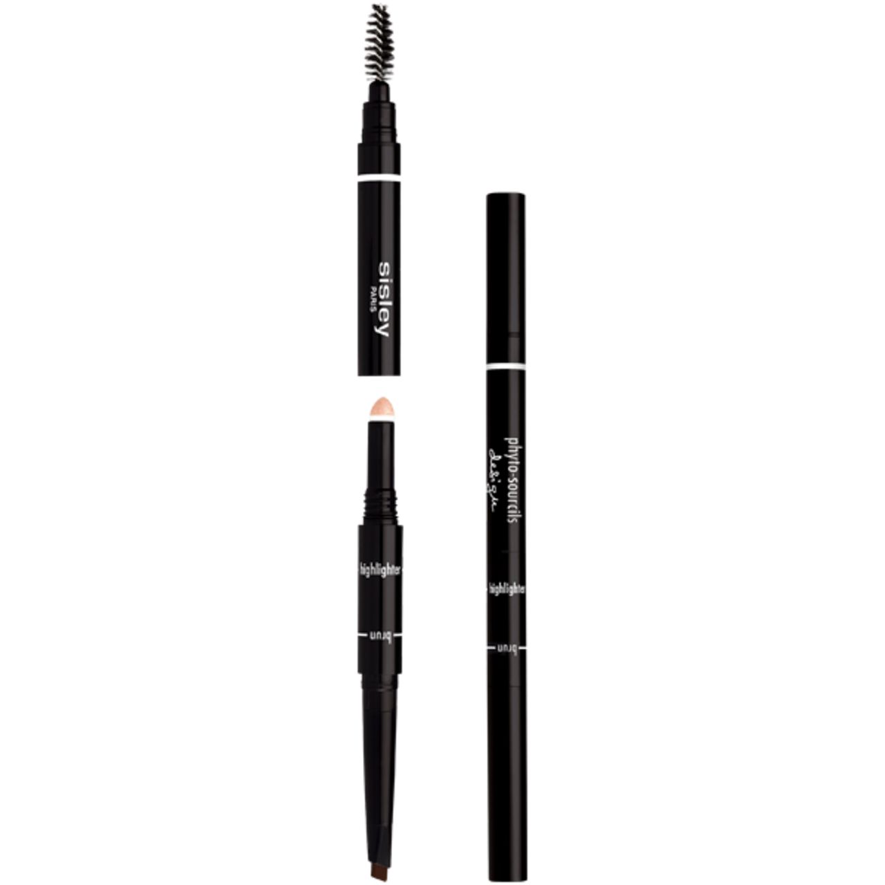 Sisley Phyto-Sourcils Design. Schwarzer Stift mit Bürste und Highlighter. Geöffnet und geschlossen.