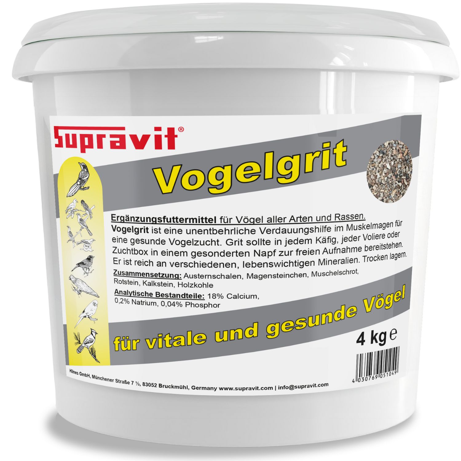Supravit Vogelgrit Grit für Vögel & Geflügel – Mineralgrit mit Calcium - Verdauungshilfe