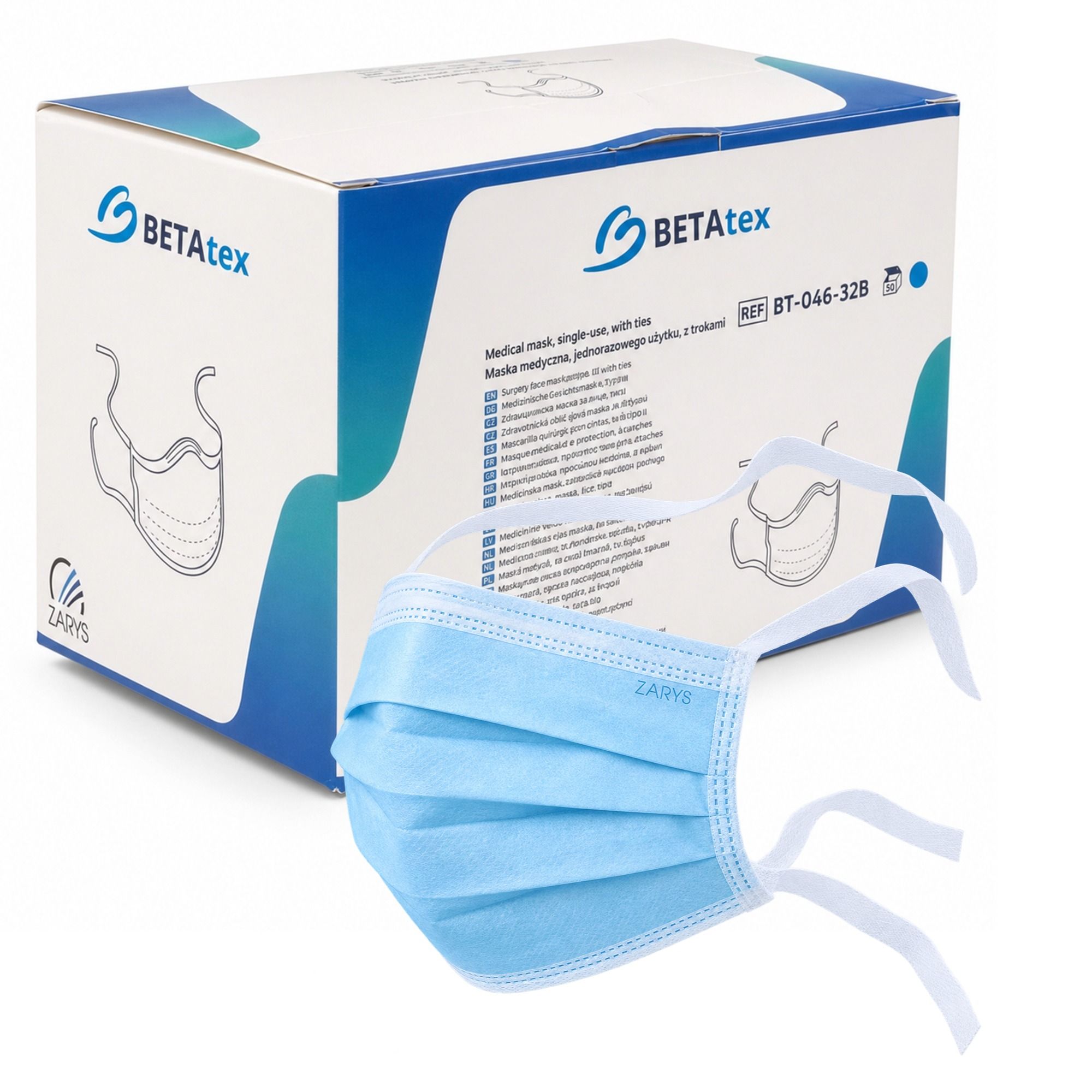 BETAtex Mundschutz Typ II mit Bindebändern blau OP-Maske