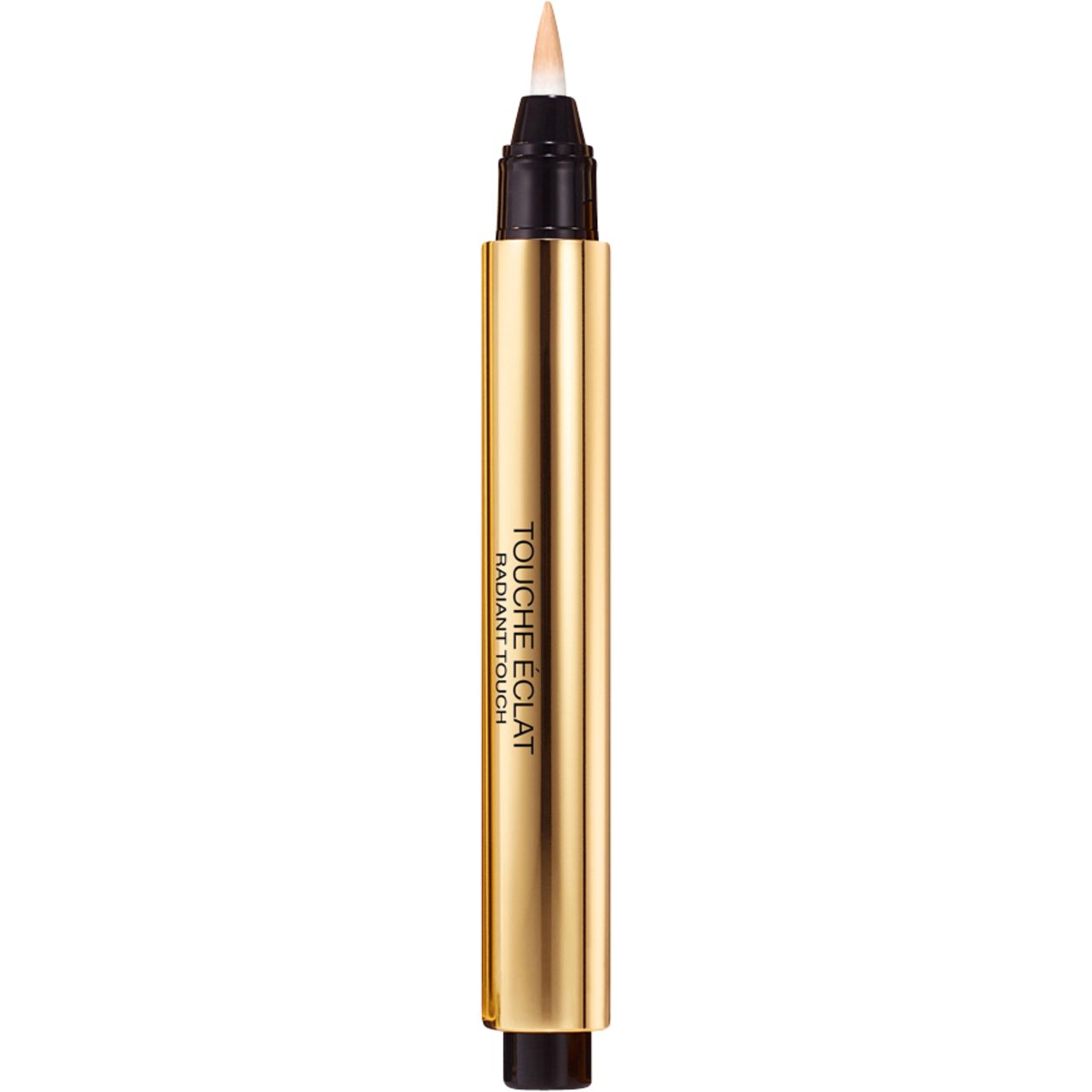 Goldfarbener Stift mit schwarzer Spitze. Aufschrift: Touche Éclat, Radiant Touch.